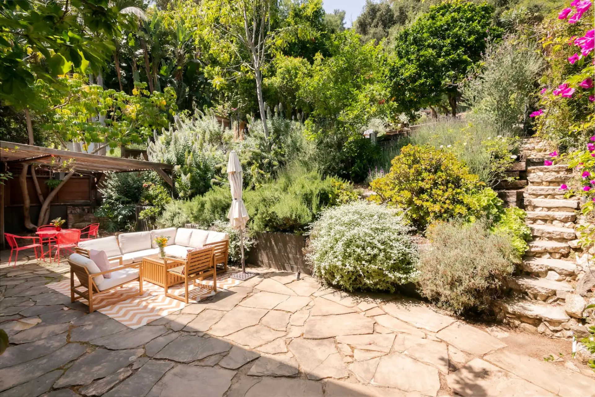 Private garden space with outdoor seating—perfect for unwinding in the canyon air.