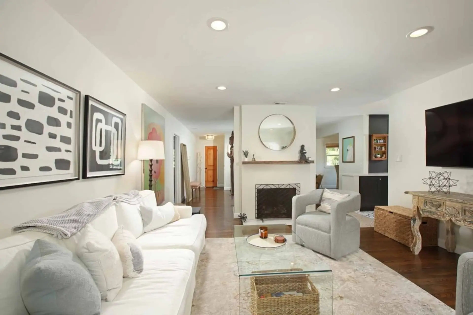 Two comfortable living spaces to choose from, one opens straight to the backyard and patio for easy indoor-outdoor flow.