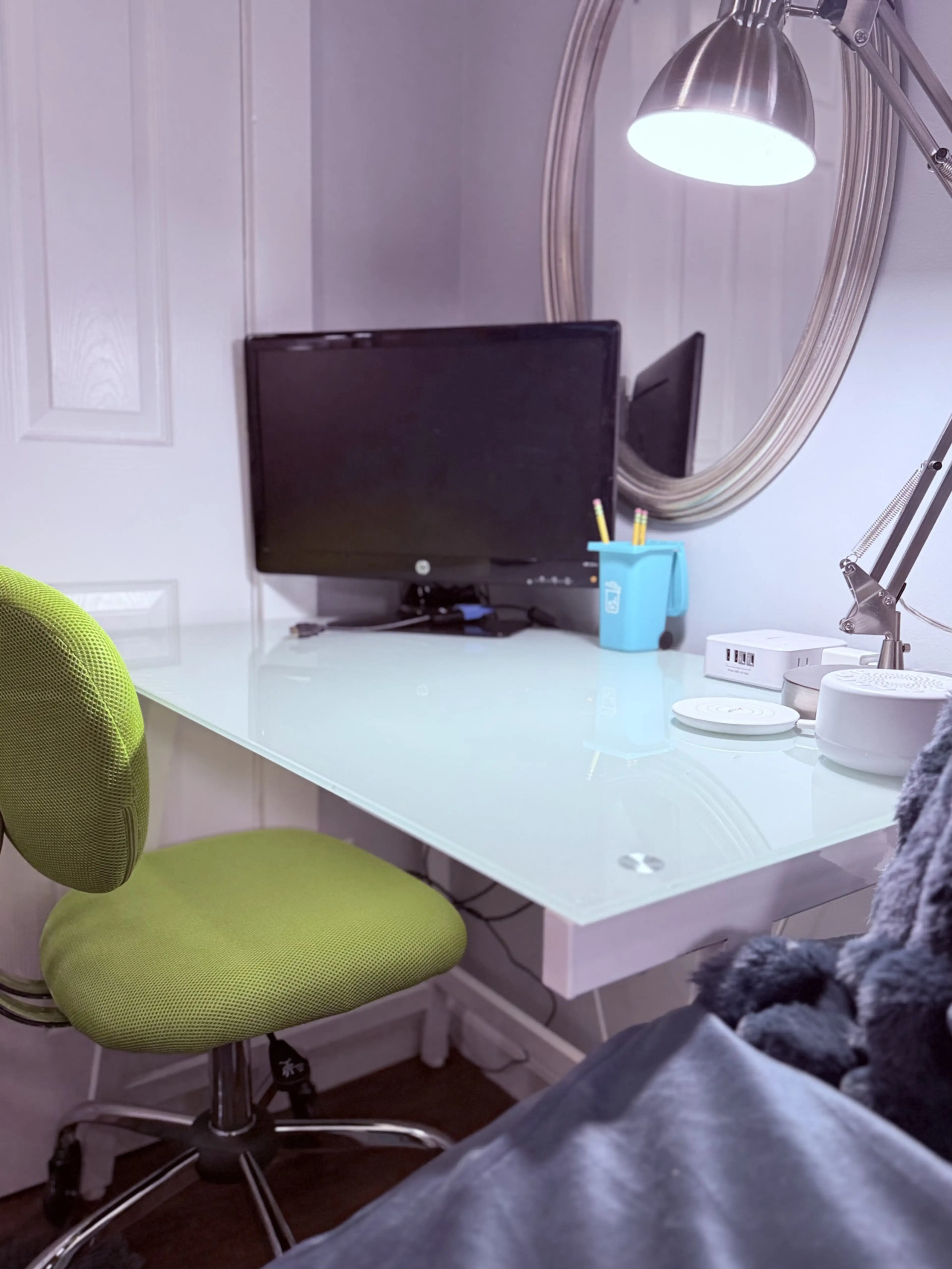 Office area with available computer monitor and HDMI cable.