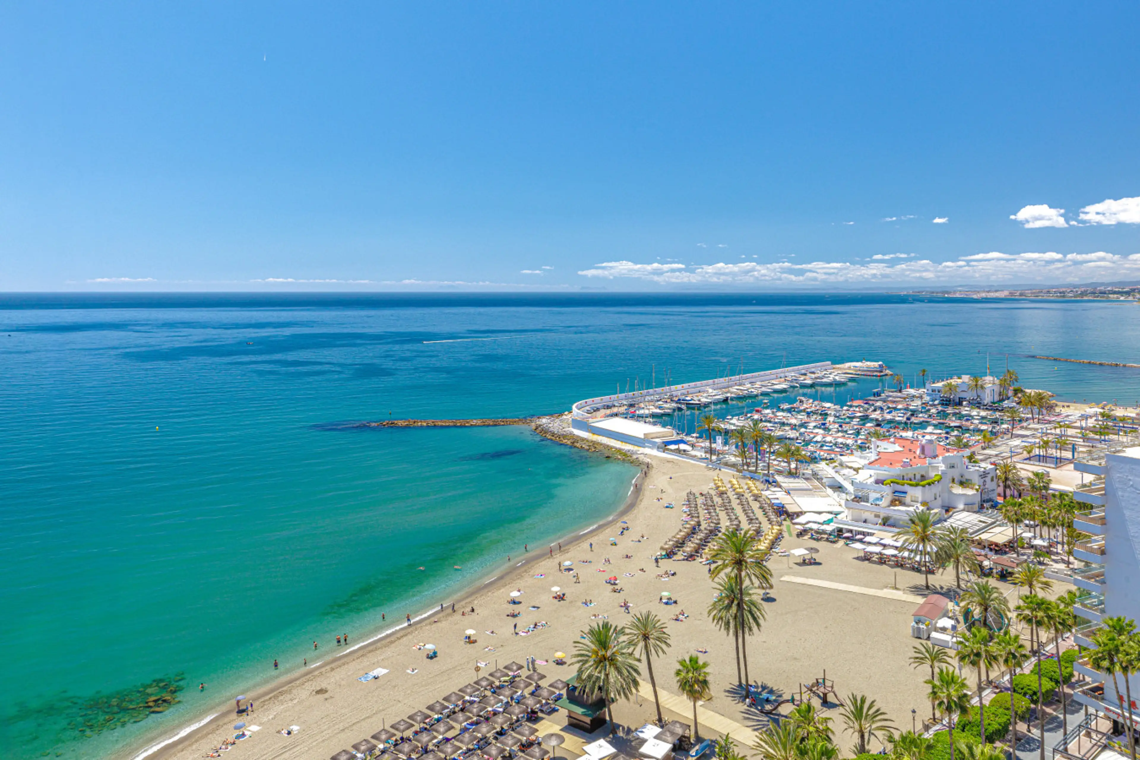 Private balcony with stunning Mediterranean Sea views in central Marbella.