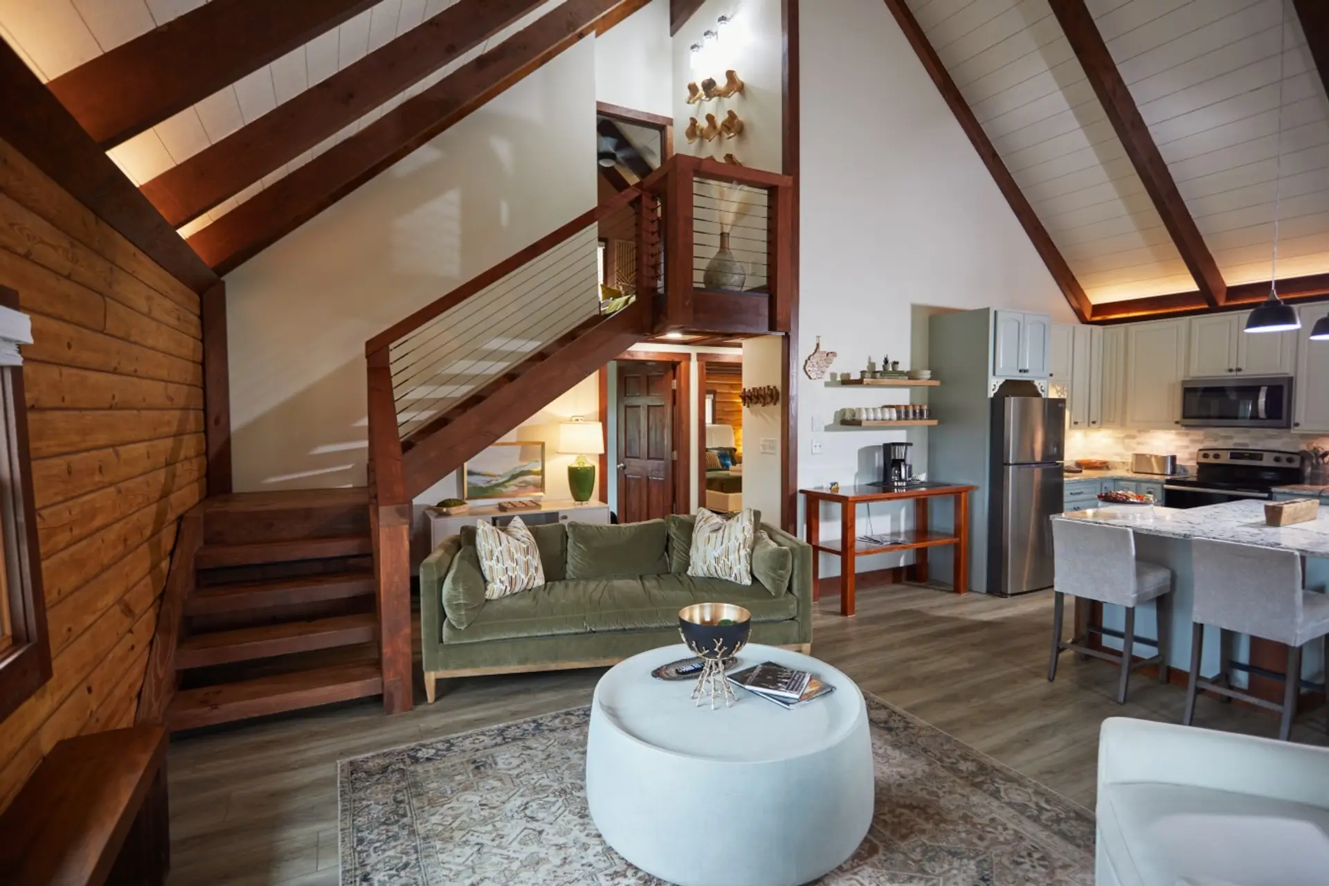 Open living with vaulted ceilings