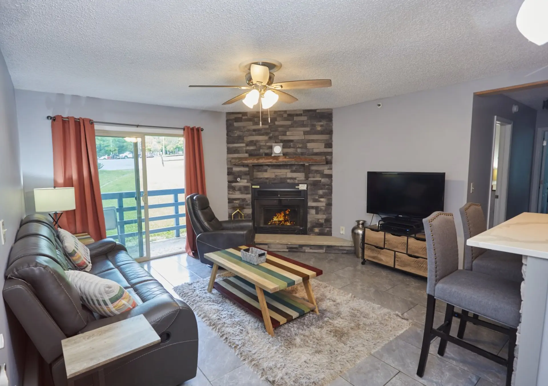 Fireplace and balcony