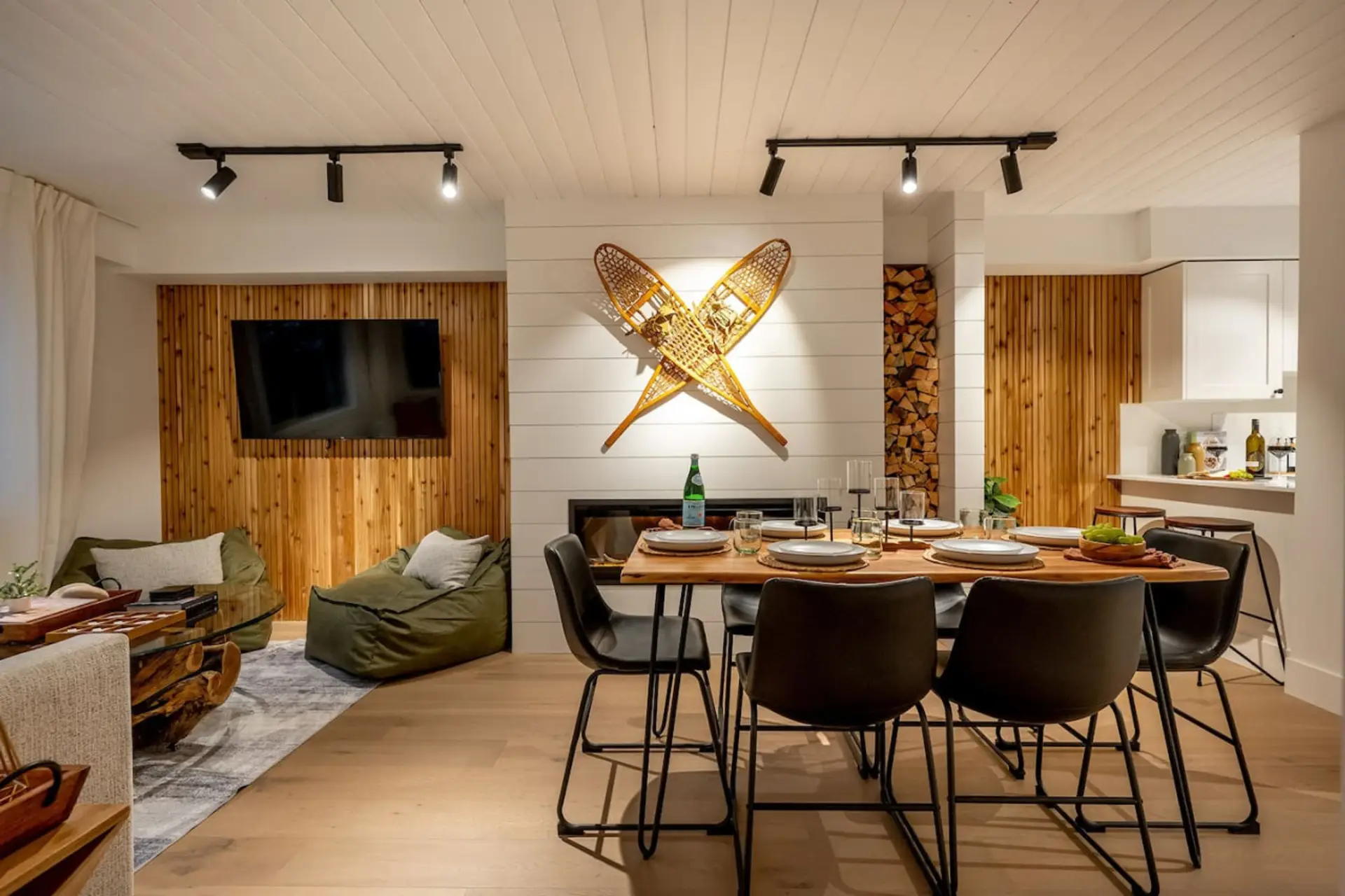 Dinning Area with electric fire place