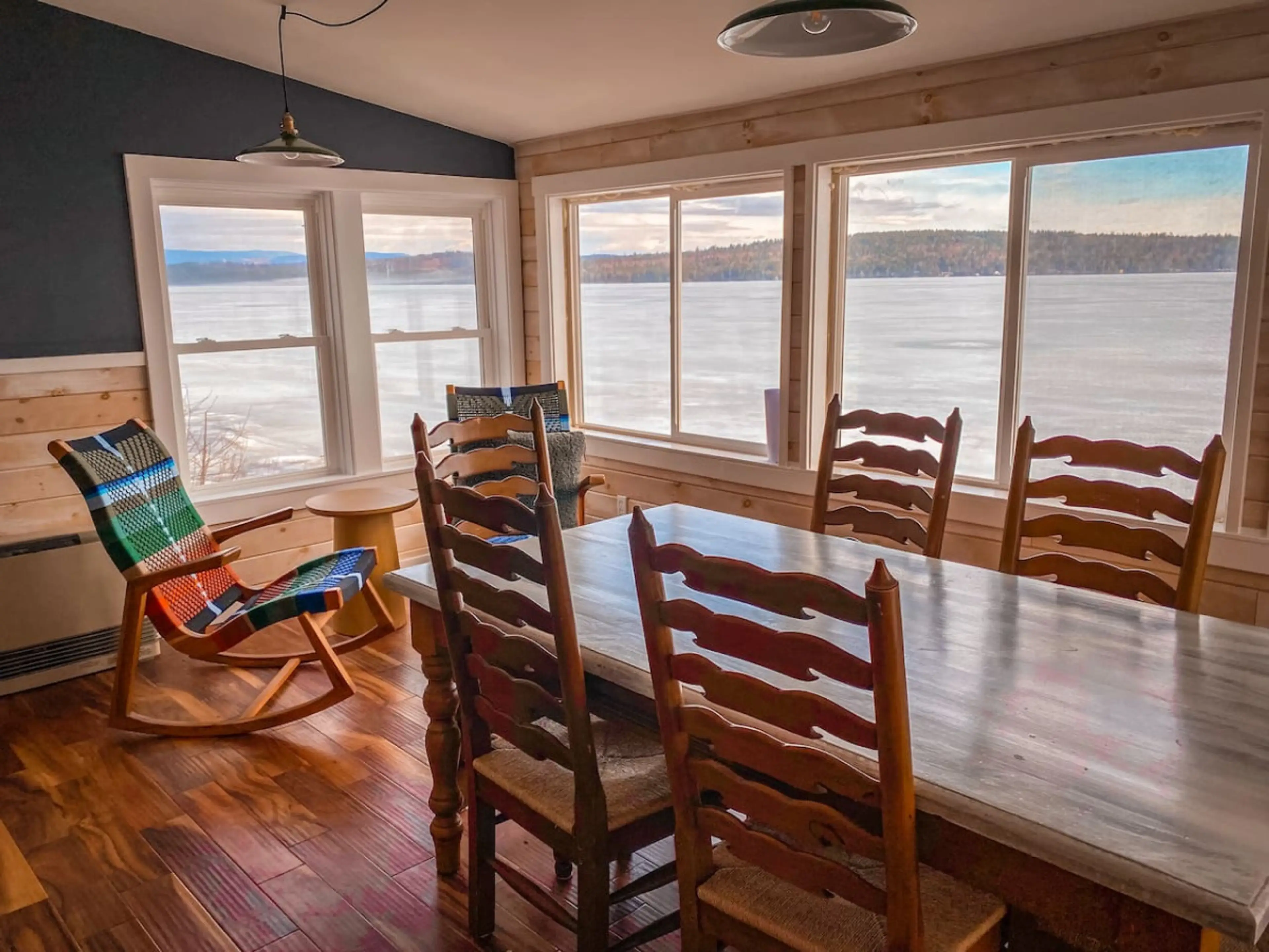 The dining area faces the water and includes incredible views.