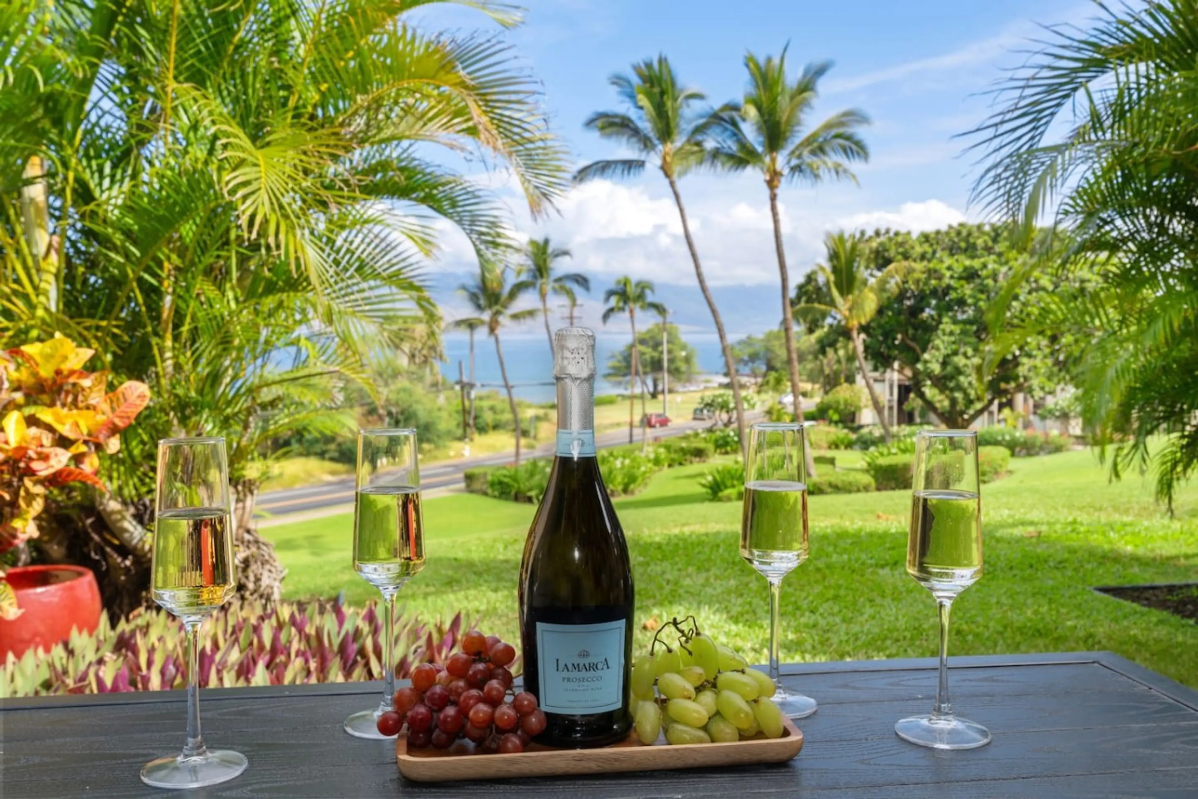 Enjoy ocean views and a grass lawn from your lanai