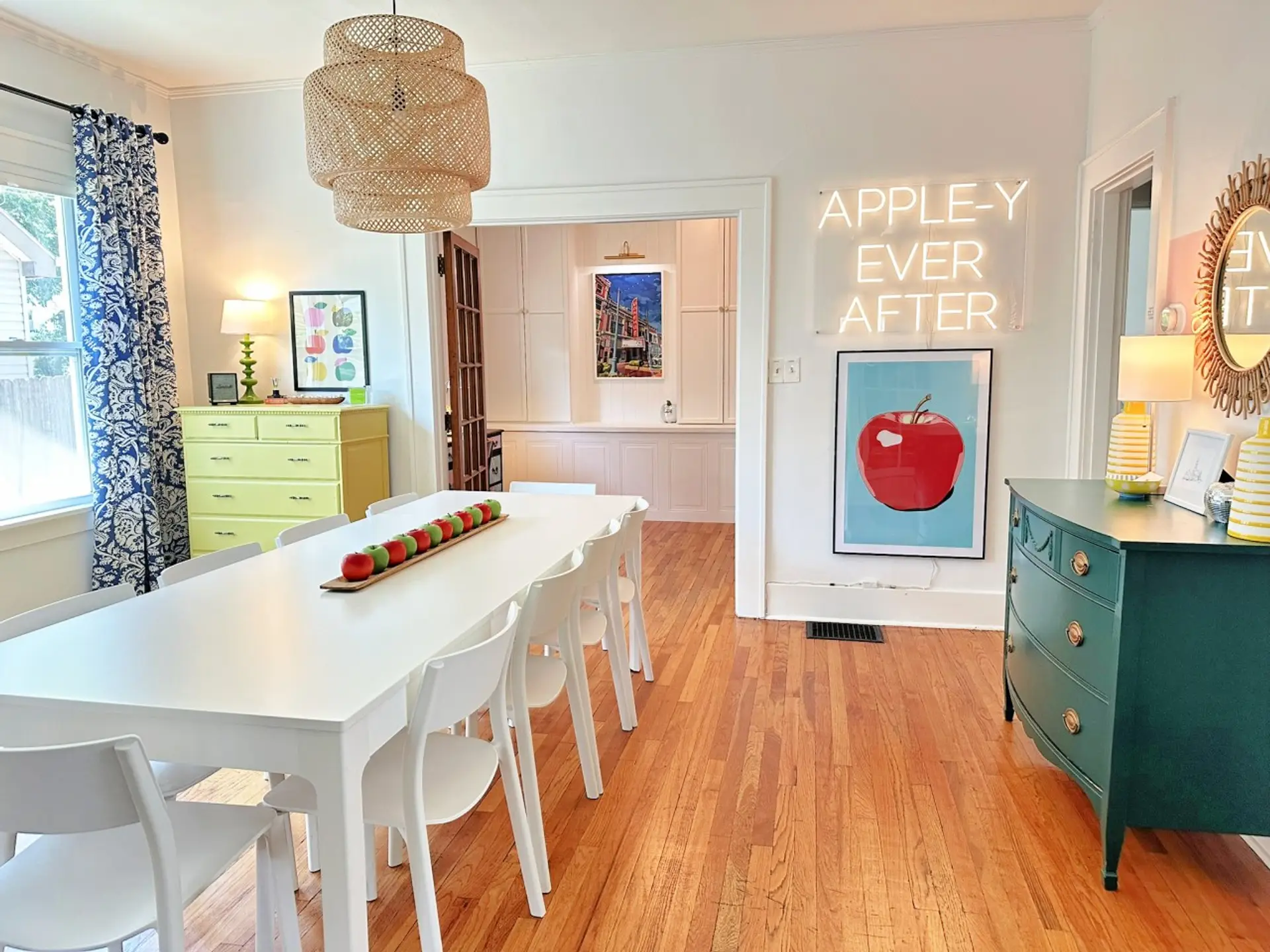 Large dining table and original artwork