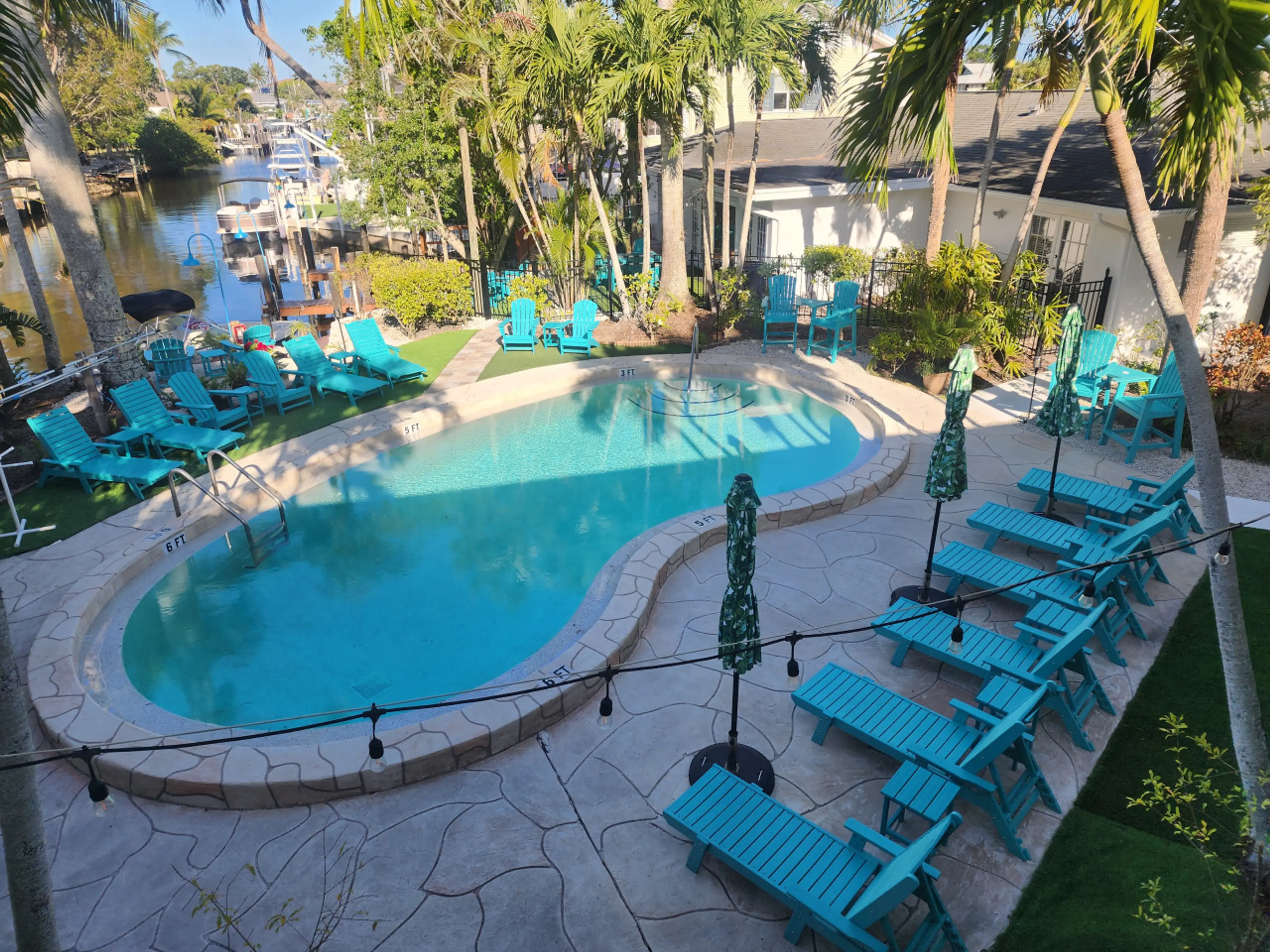 Overlooking the pool and docks