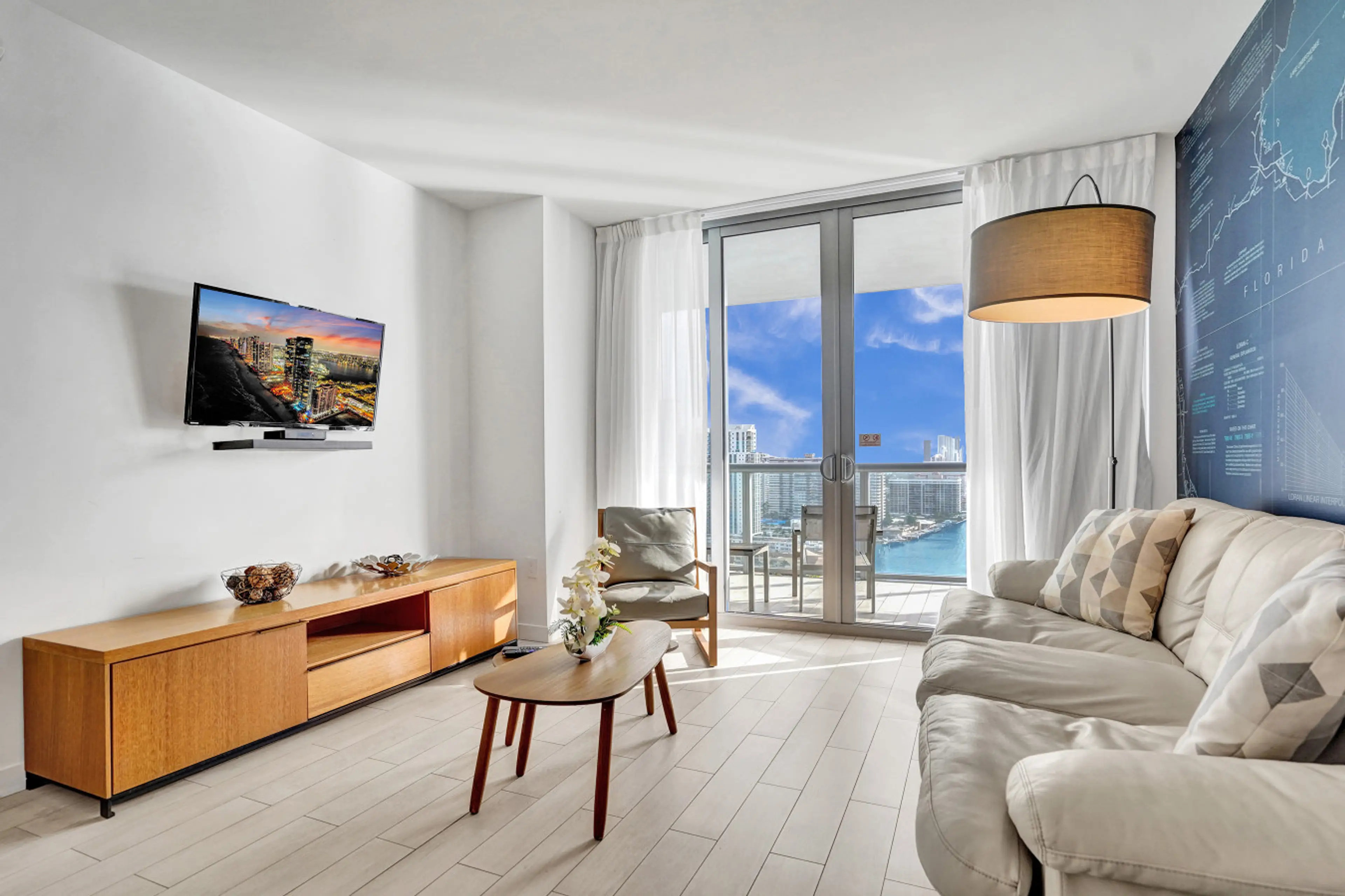 Living room with Canal and Partial Ocean View