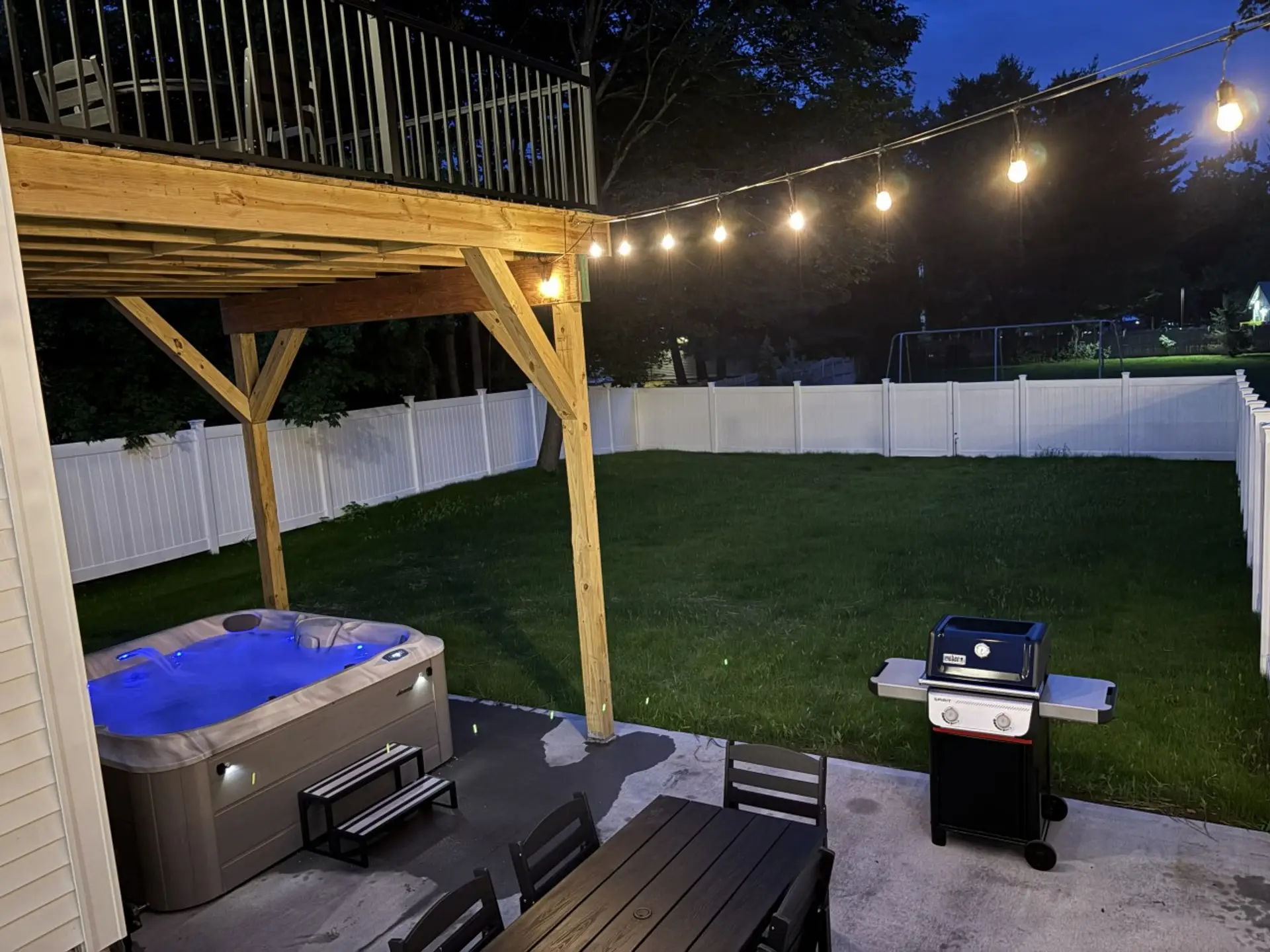 Carriage House: Full gut reno completed in 2026. Fully fenced in yard for dogs and kids to enjoy. Brand new overside patio with hot tub, bistro lights, Weber grill, and brand new upper deck overlooking the private backyard