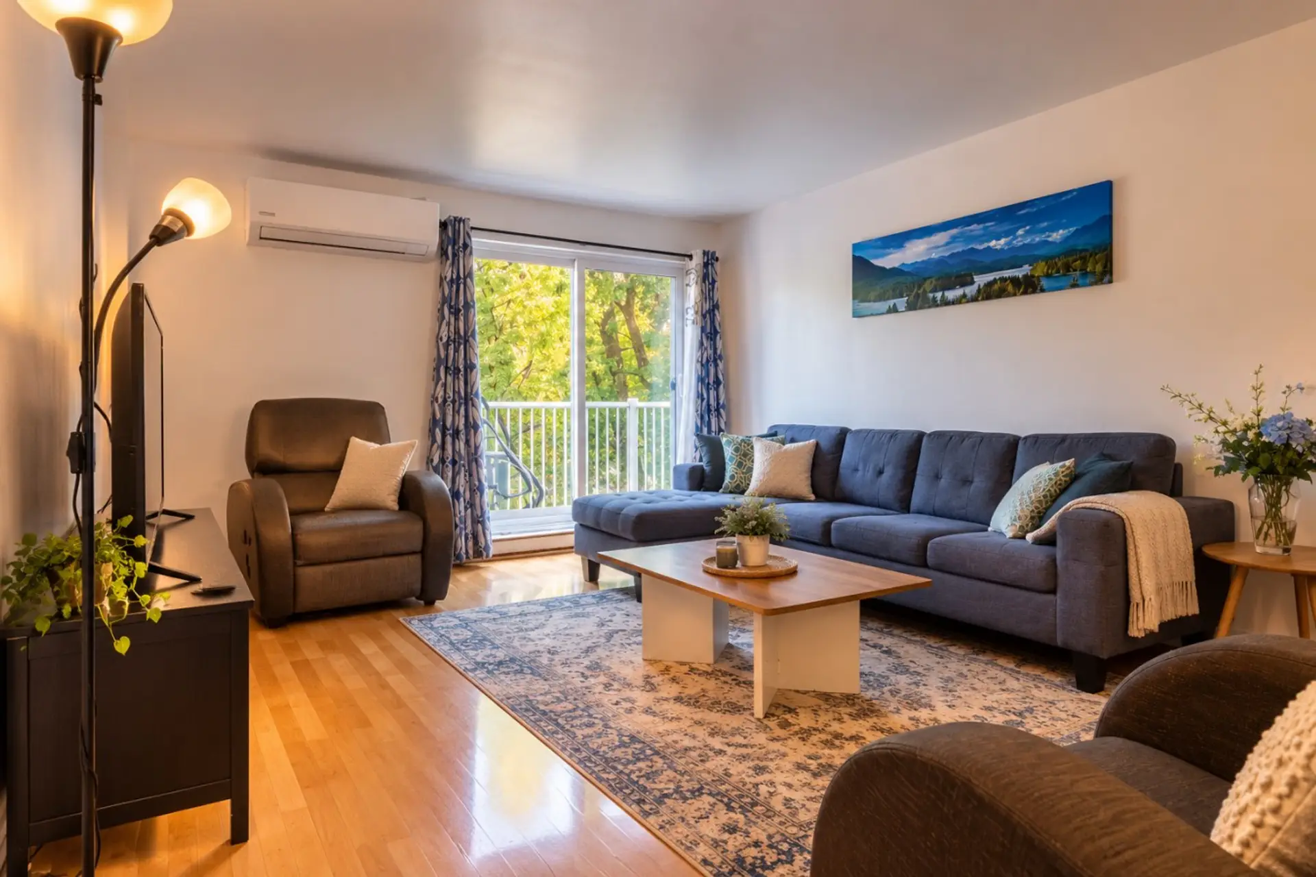 Bright and comfortable living room with cozy seating