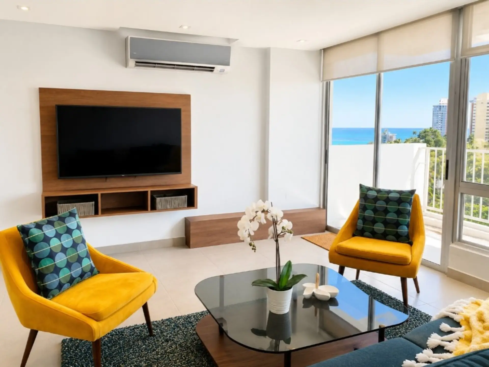 Bright, cheerful sun-filled space with ocean view