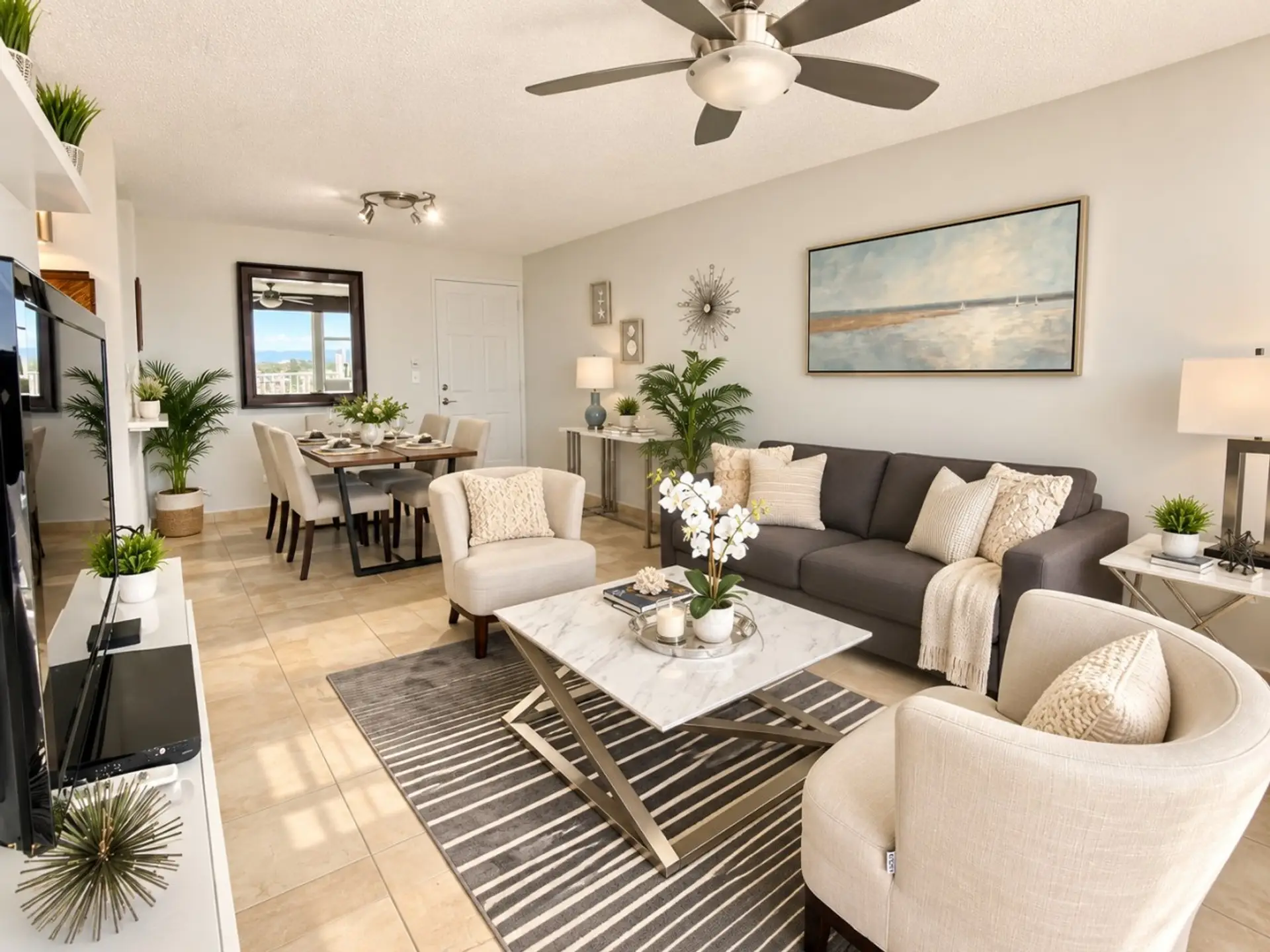 Relax in a comfortable living space with a beautiful city view, the perfect place to unwind after a day exploring Puerto Rico.