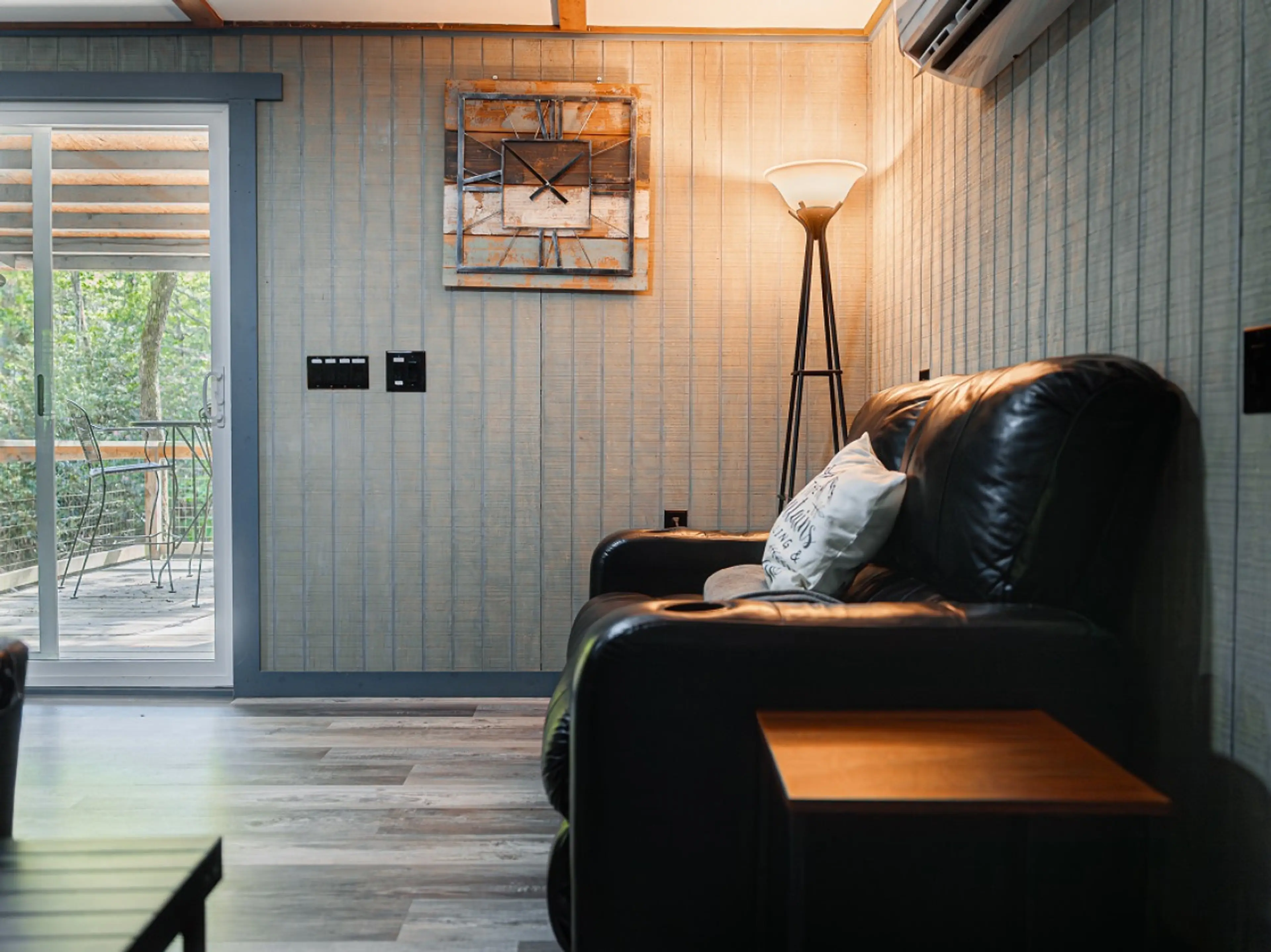 Living area with back deck in view