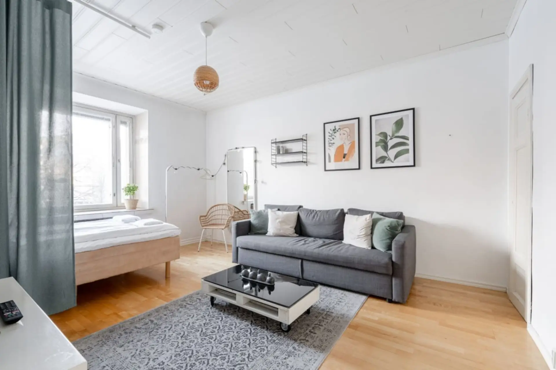Apartment living room with bed sofa and 140cm wide bed