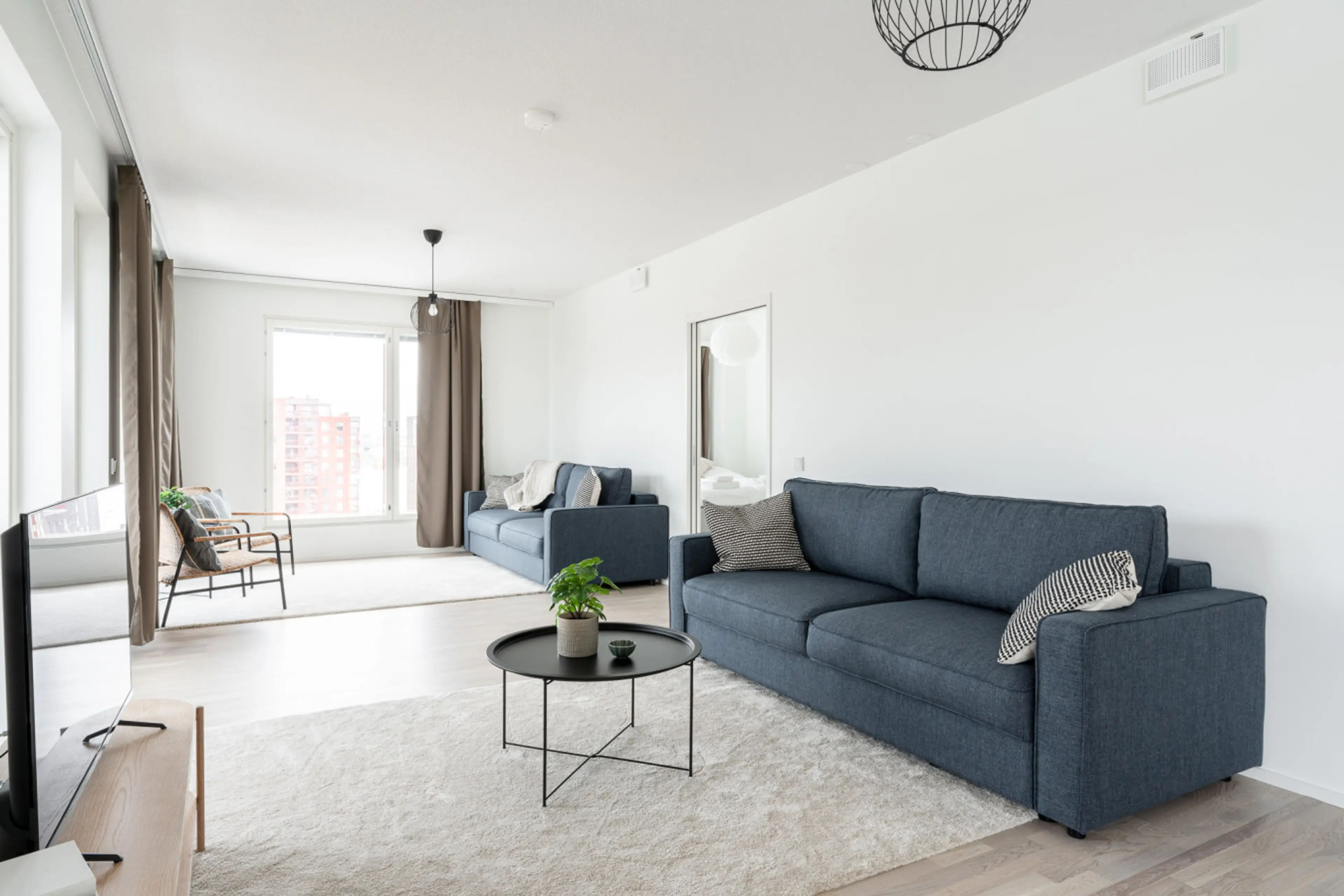 The apartment is very spacious as it is 118m2 big. The apartment has 2 bedrooms, 2 balconies, 2 bathrooms, a spacious living room and a private sauna with a direct entrance to one of the balconies.