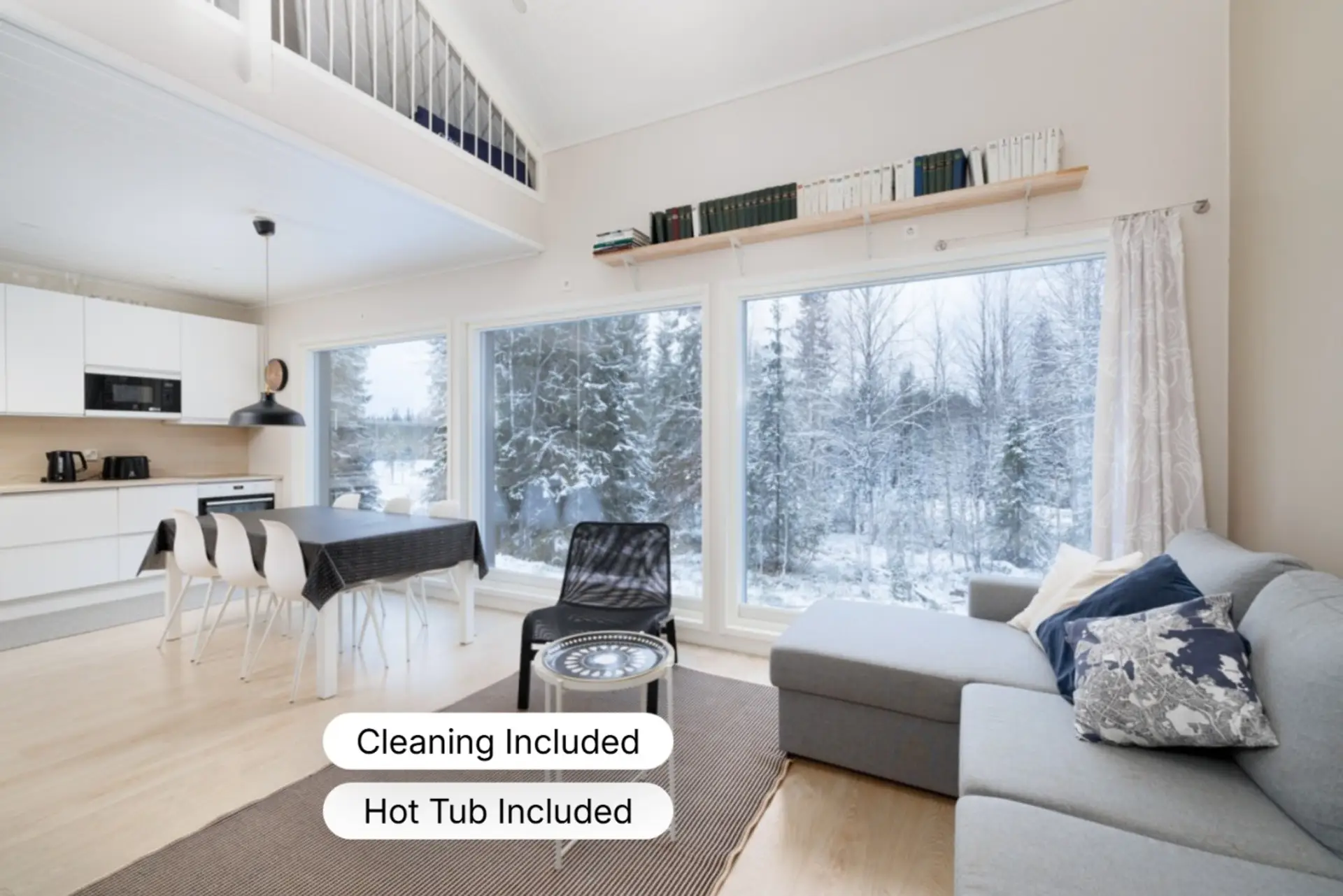 The seamless flow between the kitchen and living spaces creates a bright, airy atmosphere filled with natural light. Every corner of the villa is designed to keep you immersed in the tranquil forest landscape through expansive panoramic windows.