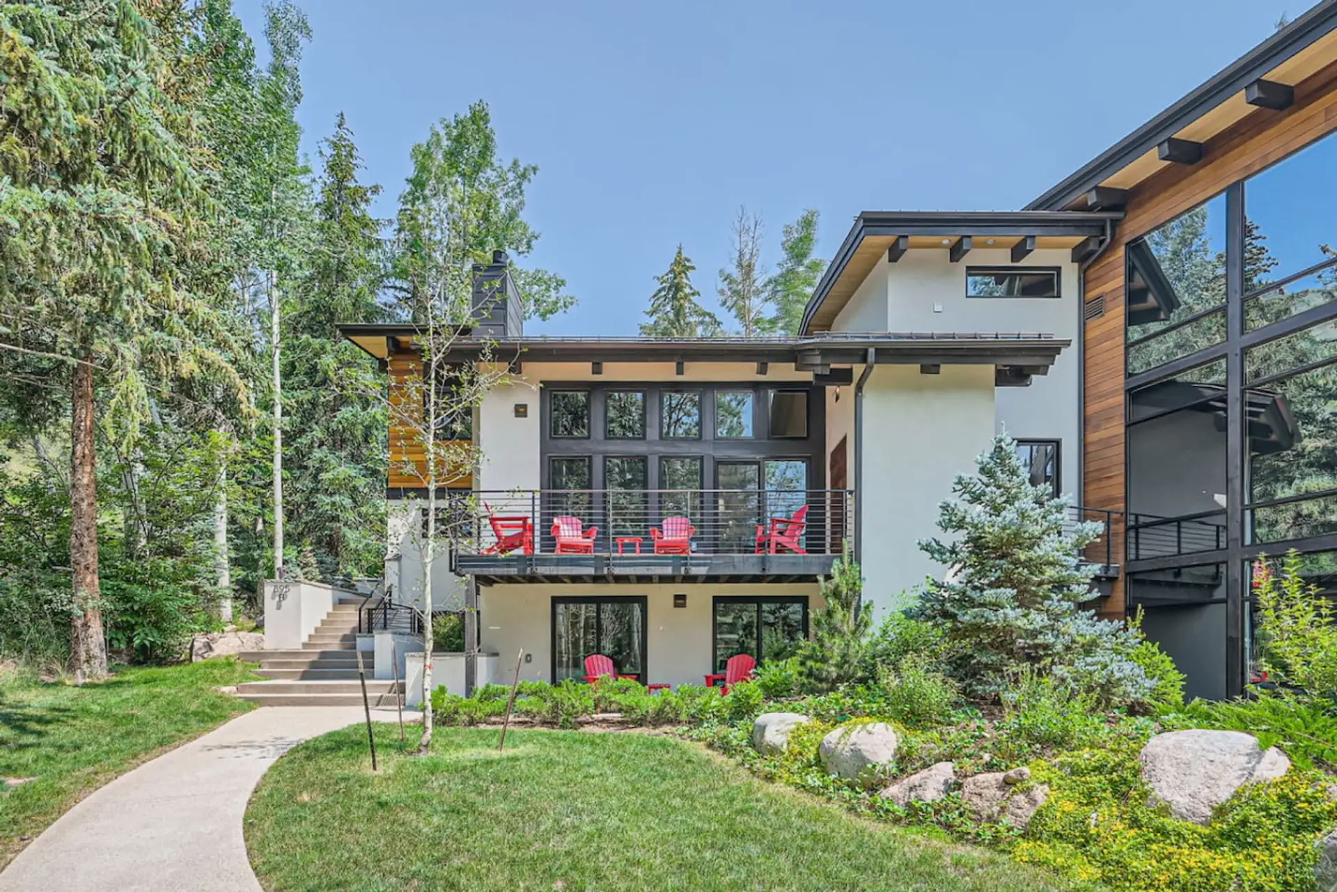 Discover our Vail Valley Chalet, a luxurious duplex (B) with stunning mountain views. Enjoy a cozy living area, modern kitchen, and serene outdoor patio. Perfect for families or groups seeking adventure and relaxation in the heart of nature!