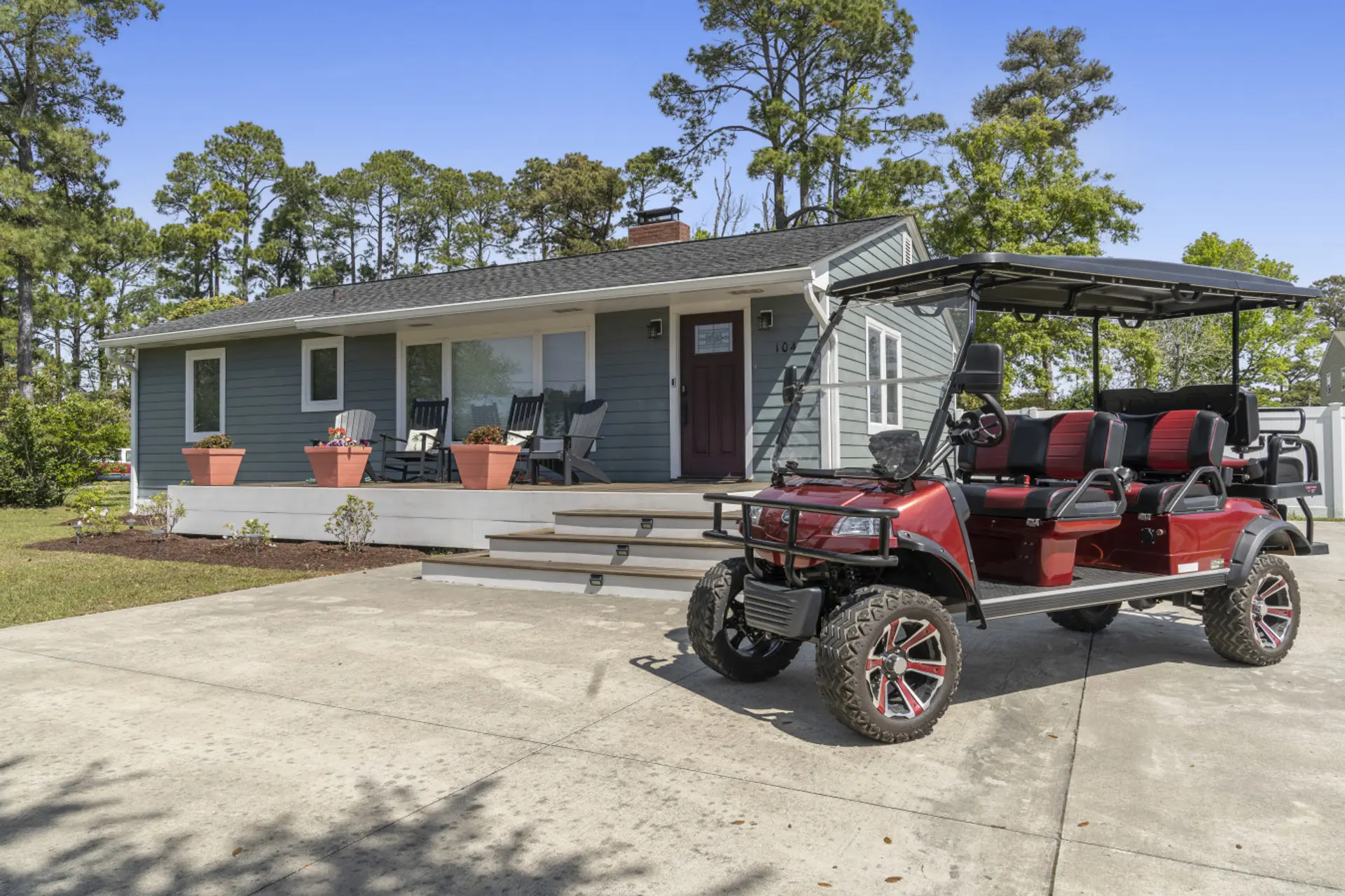 Experience Beaufort in Luxury. 6 passenger golf cart included at High Tide Retreat