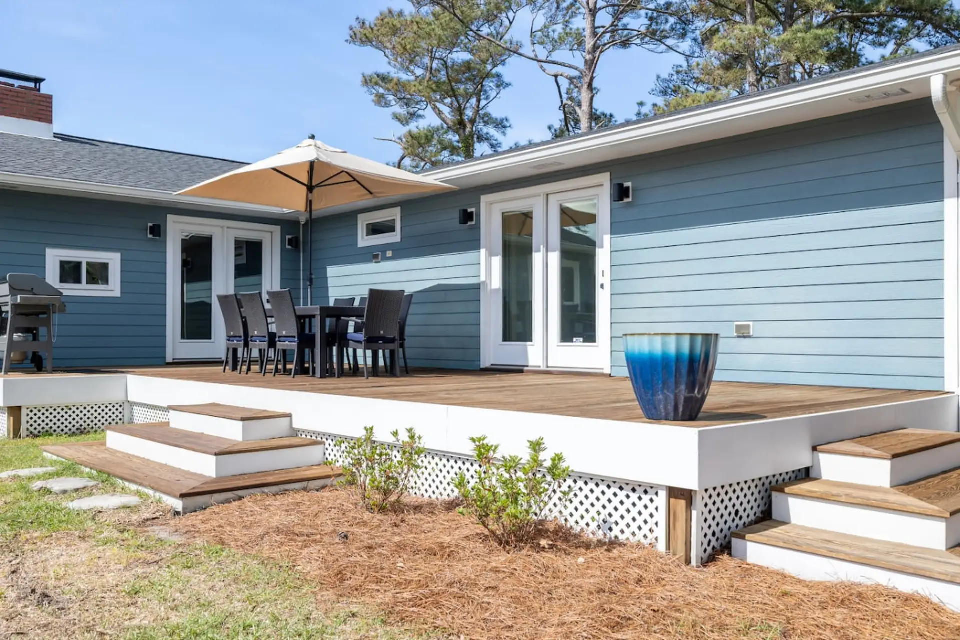 Fully fenced in backyard and a patio designed for entertaining
