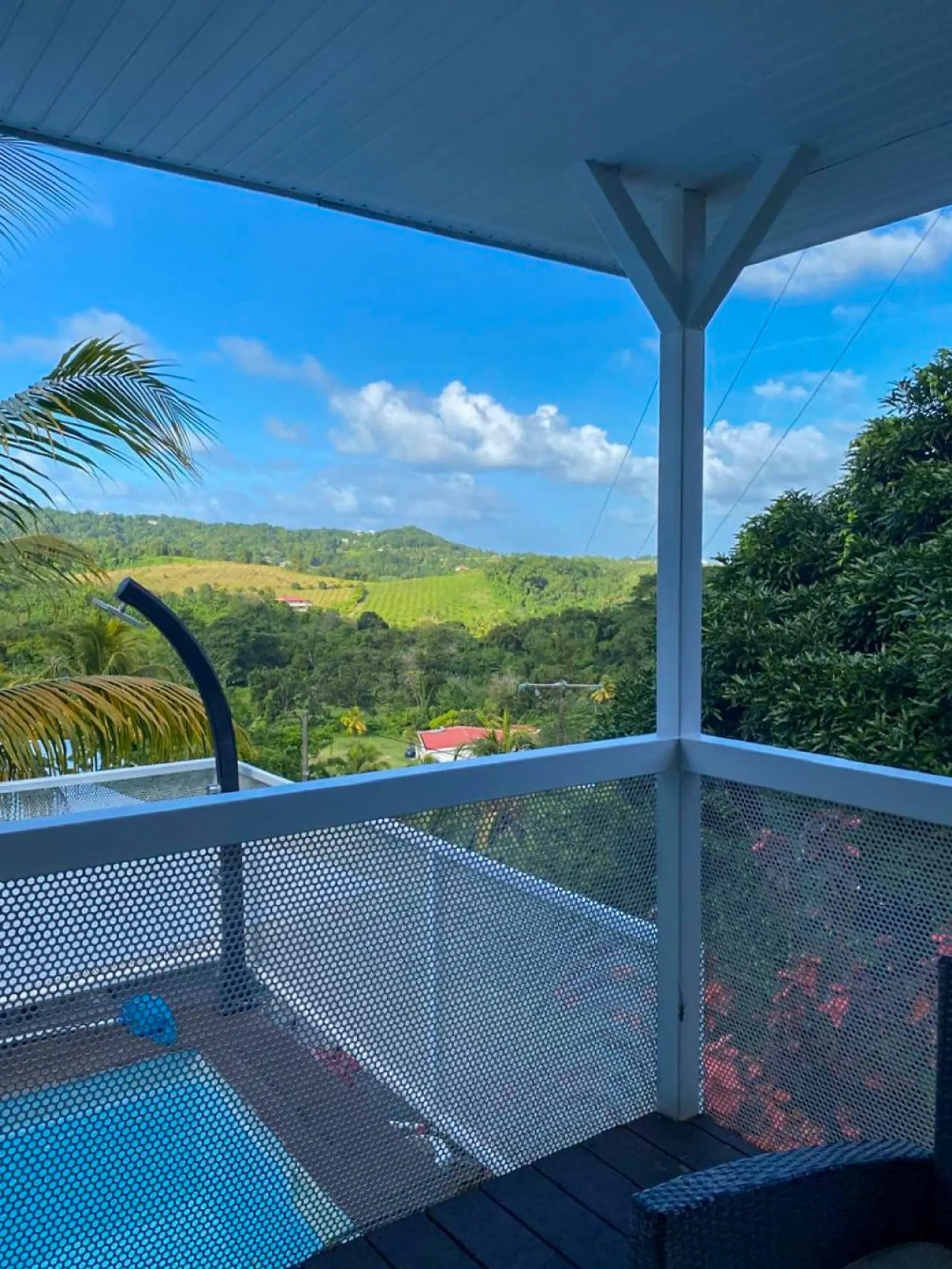 Terrasse avec piscine privée et vue imprenable sur la nature martiniquaise.