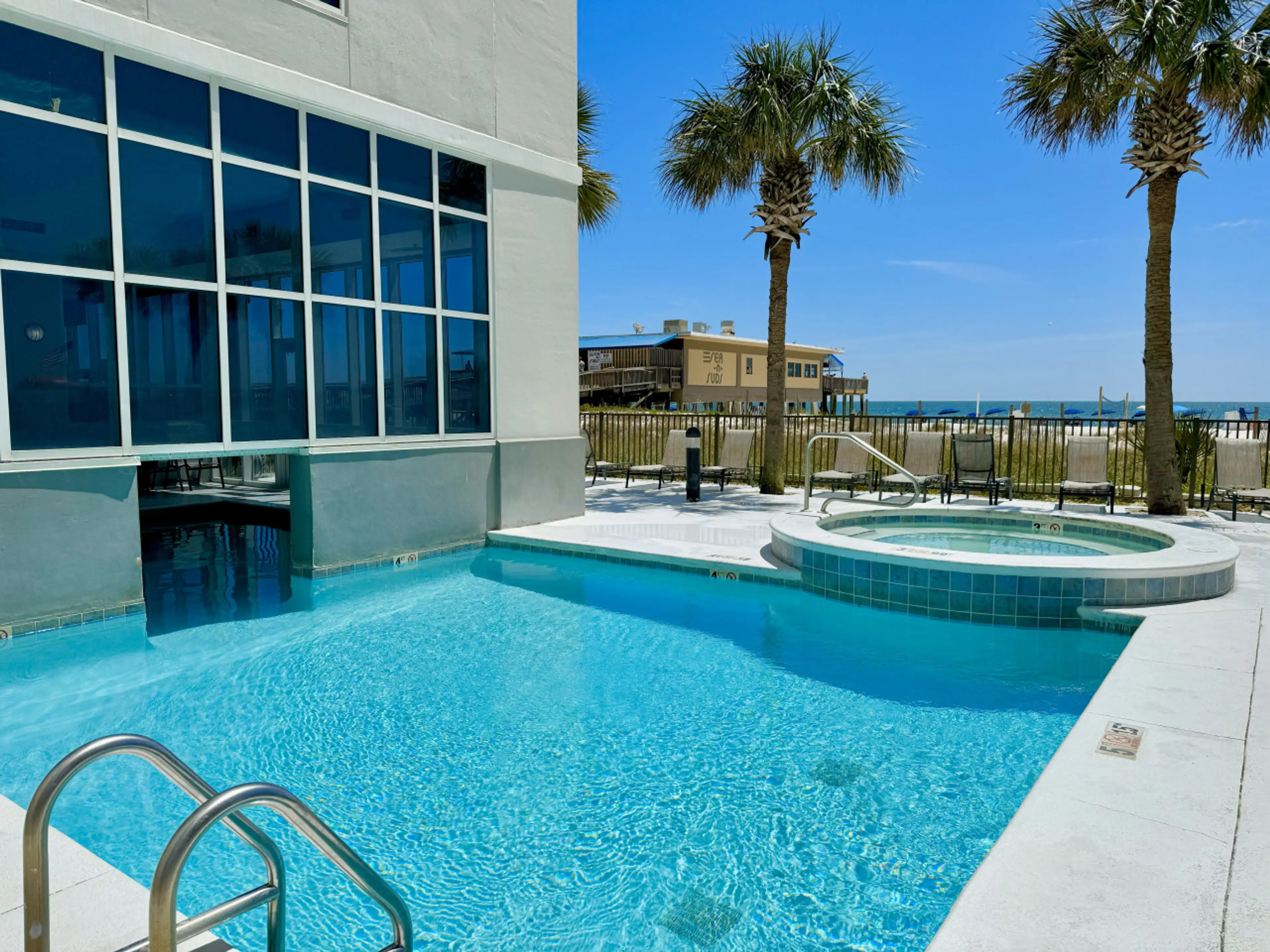 Outside part of swim through pool and hot tub.