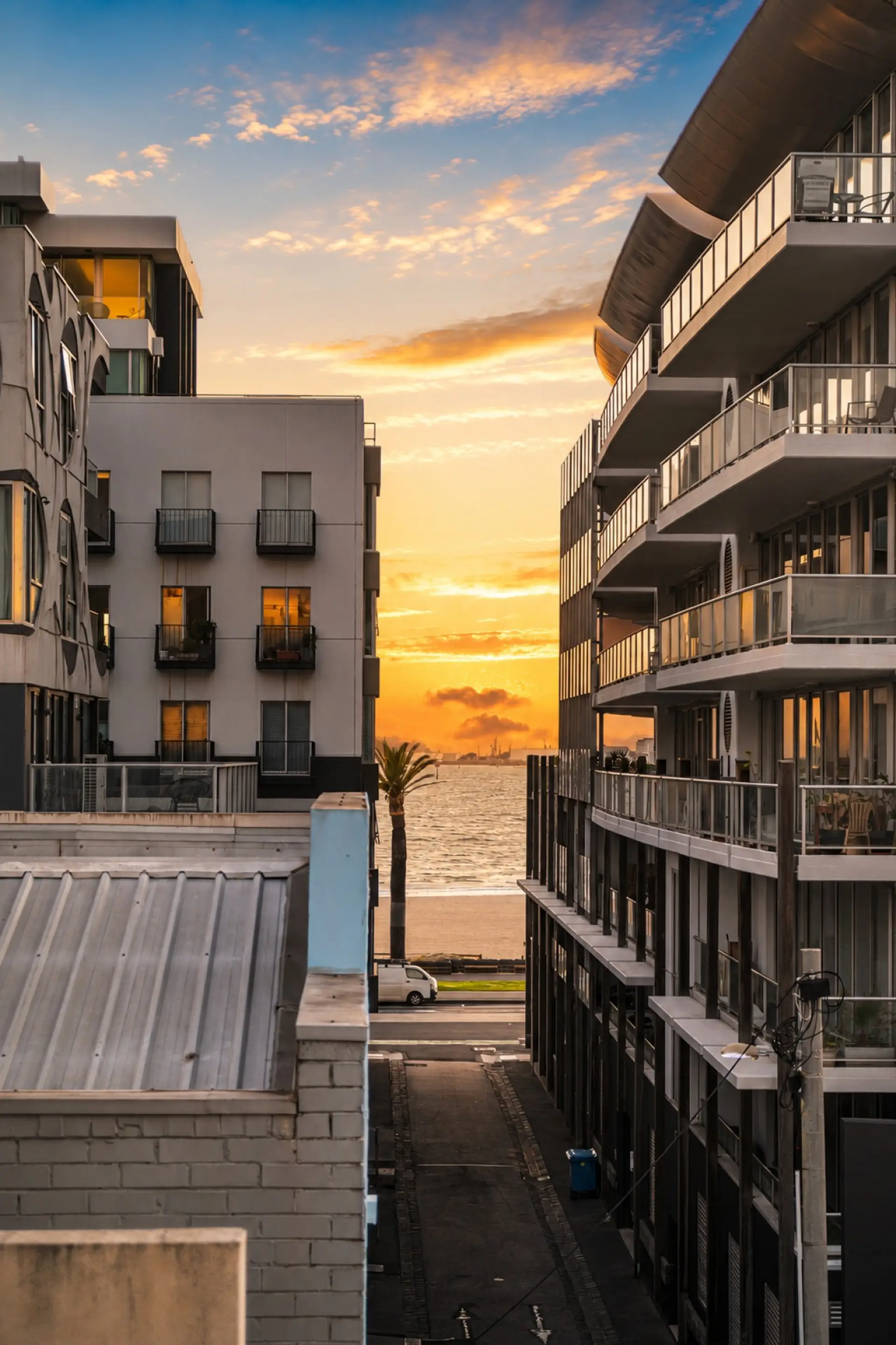 Wake up to a glimpse of the bay just steps from your door.