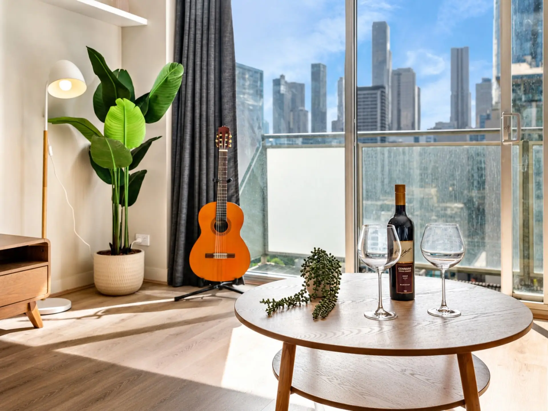 A stylish retreat with city views, perfect for a sunset wine moment.