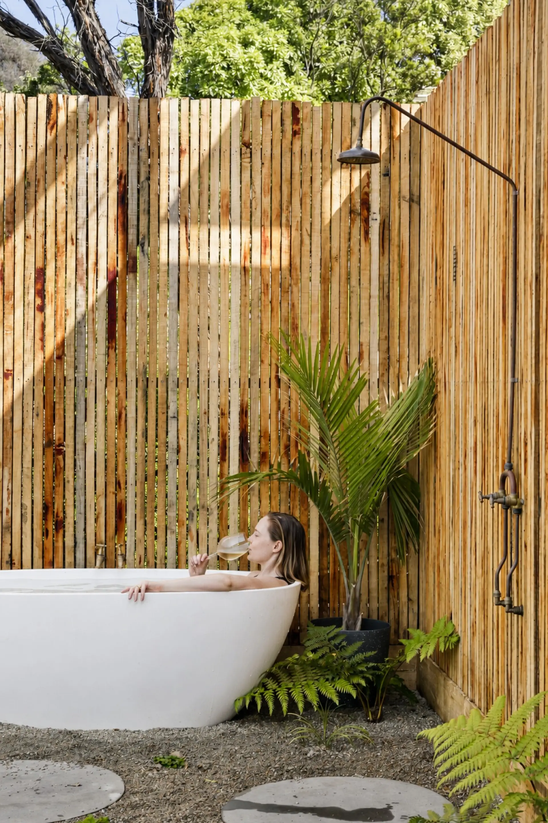 Private open air bath, the perfect end to a Peninsula beach or winery day.