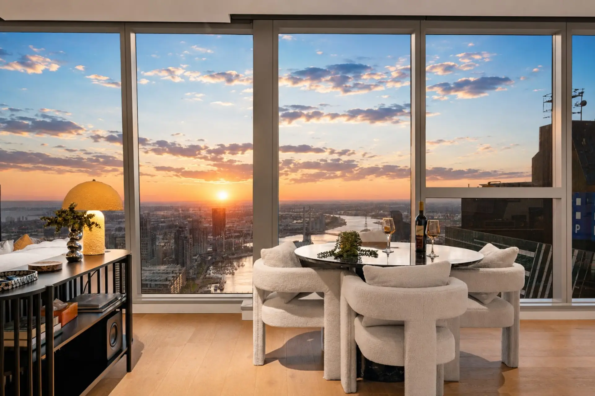 A front-row seat to sunsets over the city and river.