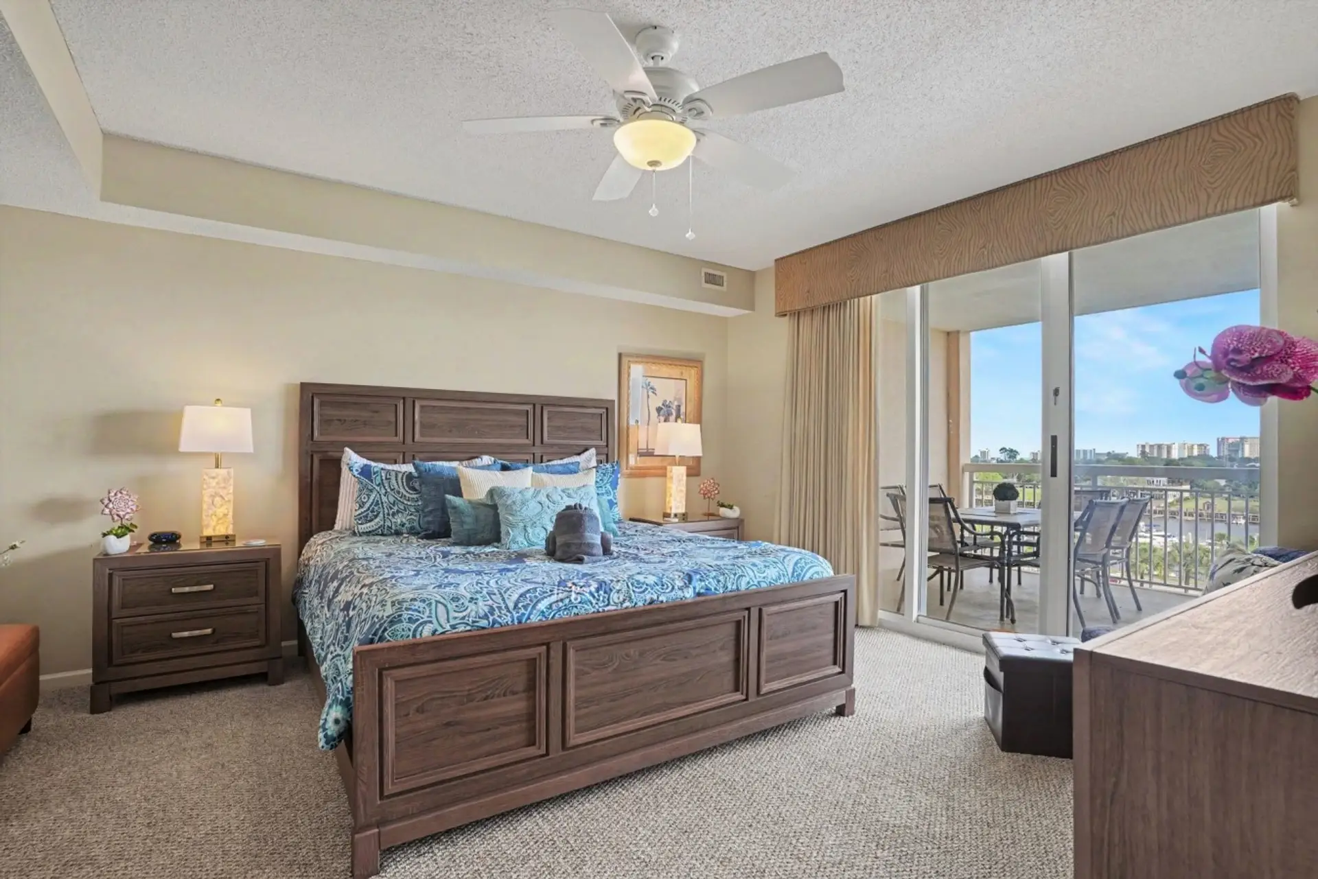 Spacious Master Bedroom with King Bed and Resort Views