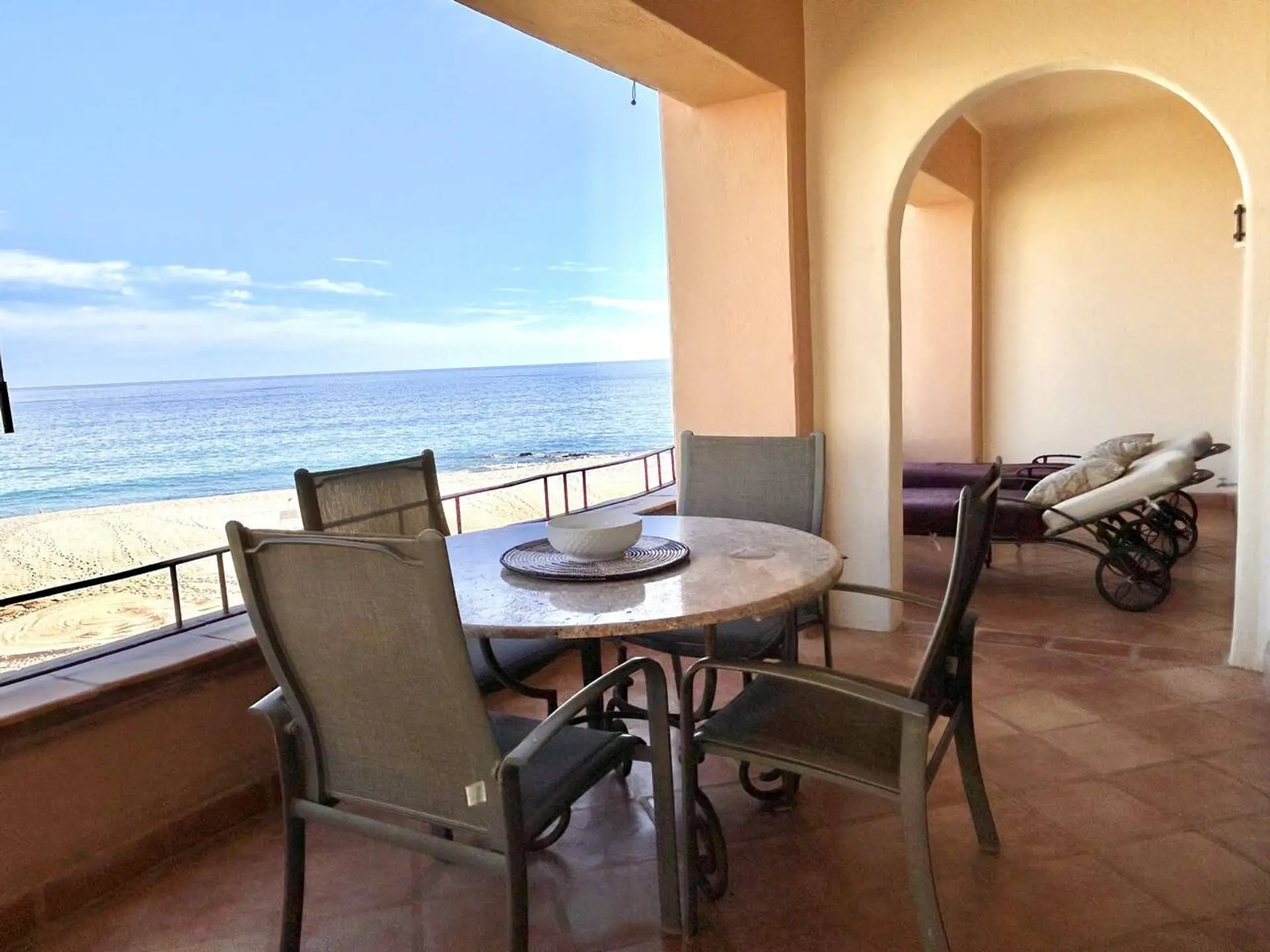 Sunny terrace loungers perfect for morning coffee or sunset drinks.