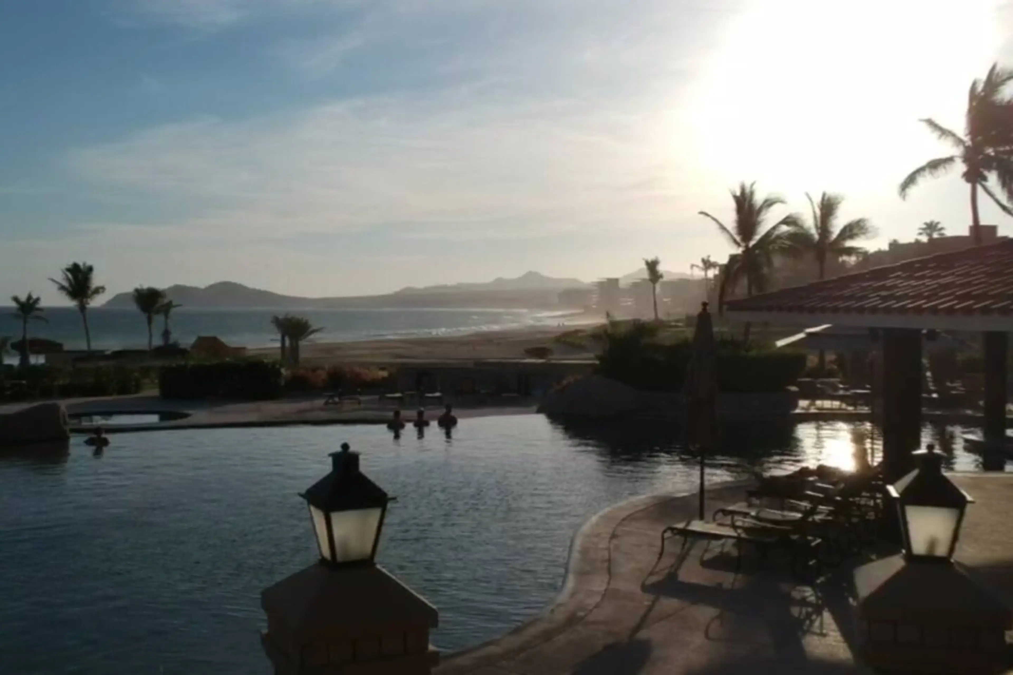 Sip your morning coffee overlooking the peaceful fountain and palms.