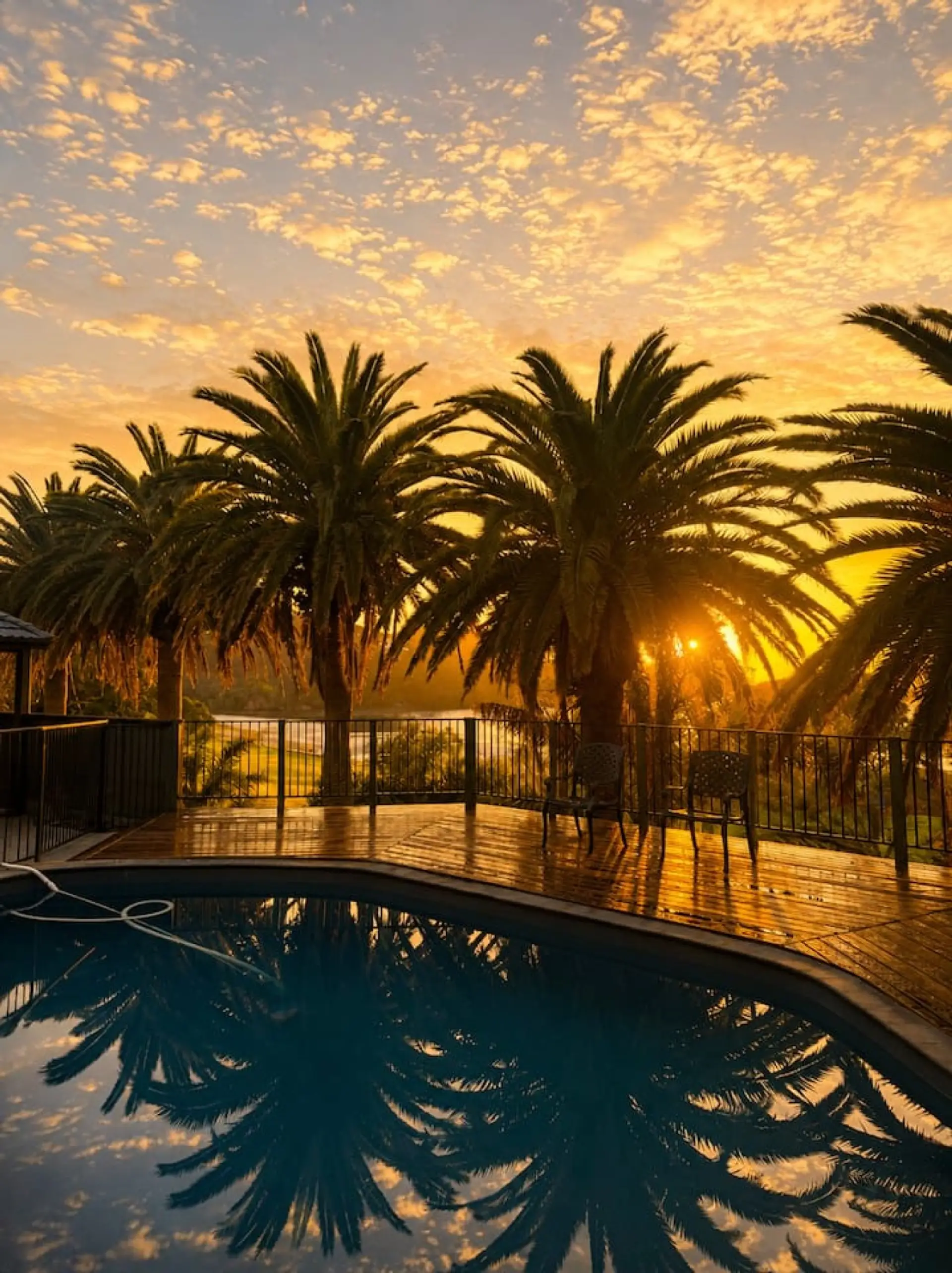 Sunrise by the pool and water views — the kind of days that makes a Mangawhai stay.