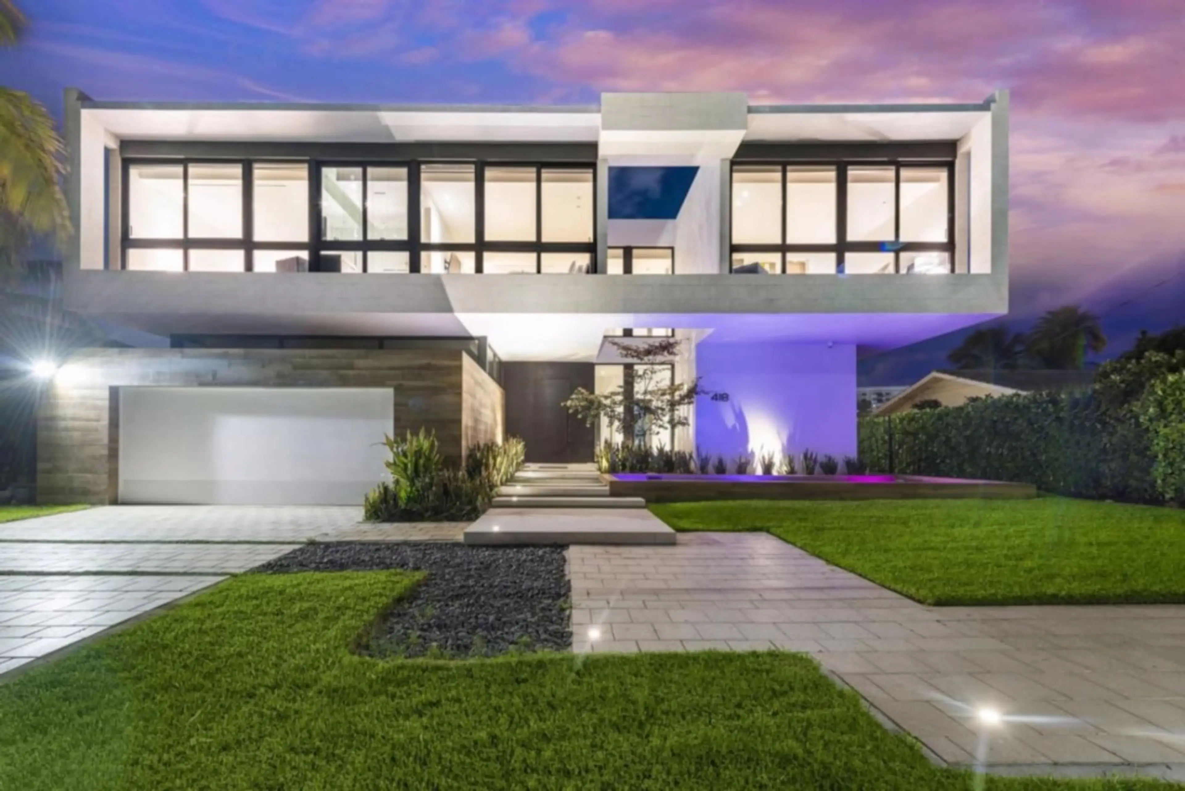 Modern Front Exterior. High-quality design and architecture. Secure, private, and professionally lit.