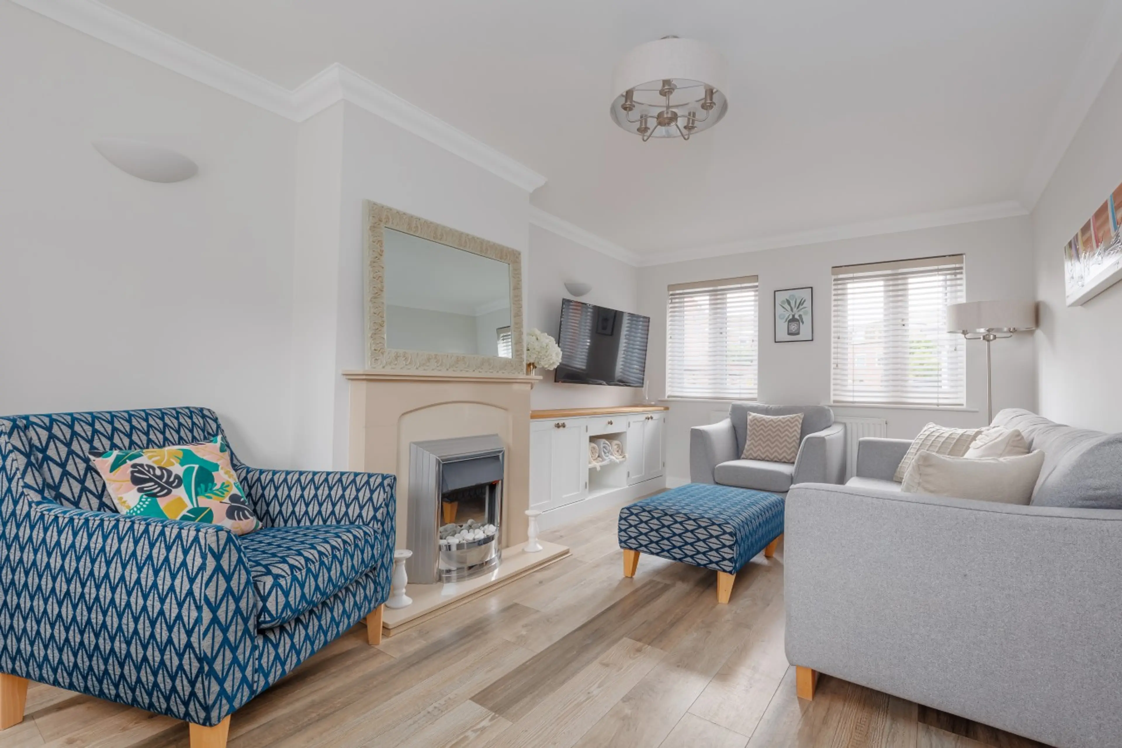 The comfortable living area has plenty of space for four