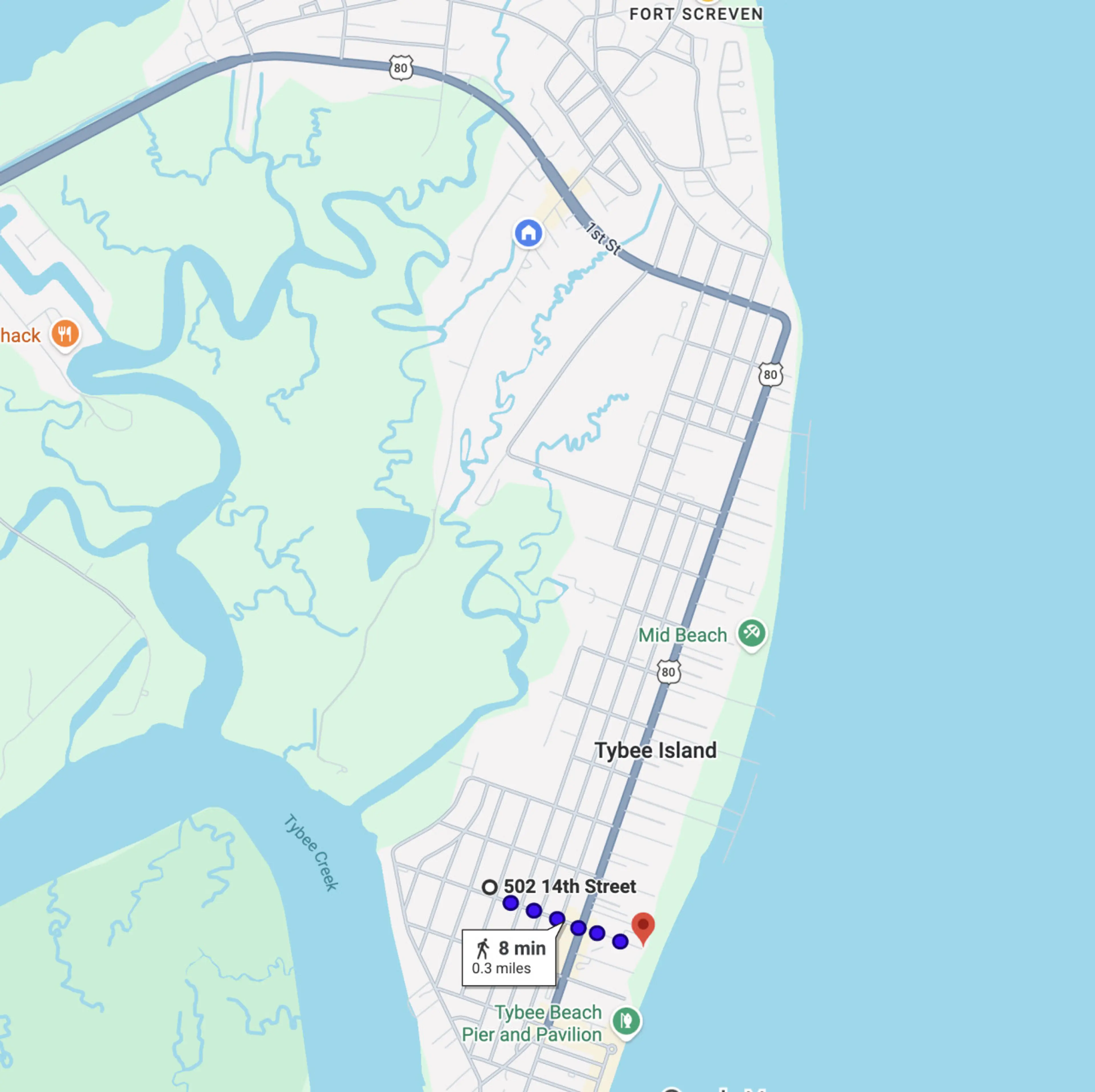 Red Fish Cottage - 8 min walk to the beach at 14th St. 0.3miles.