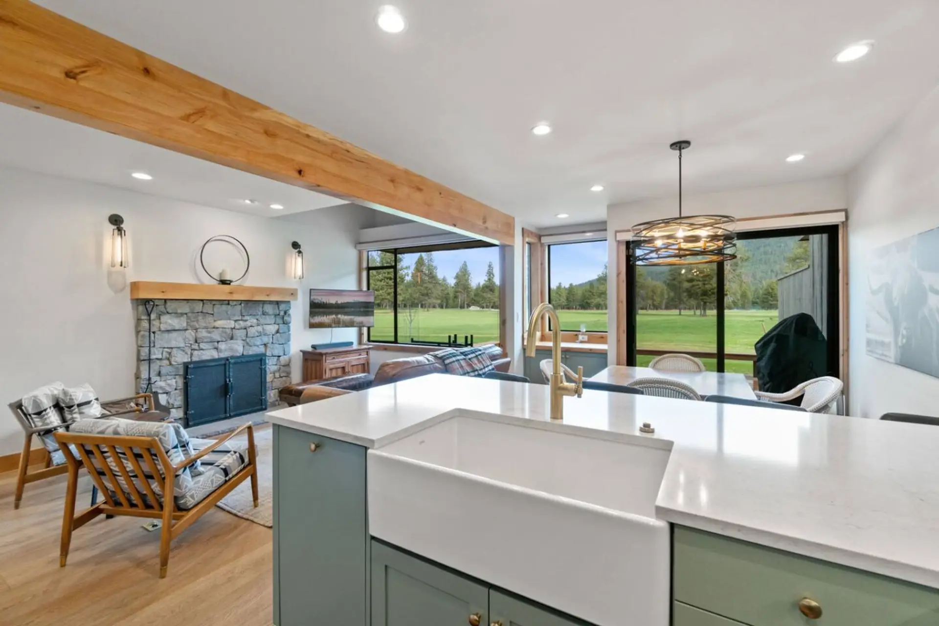 Open concept living space with stunning golf course views.