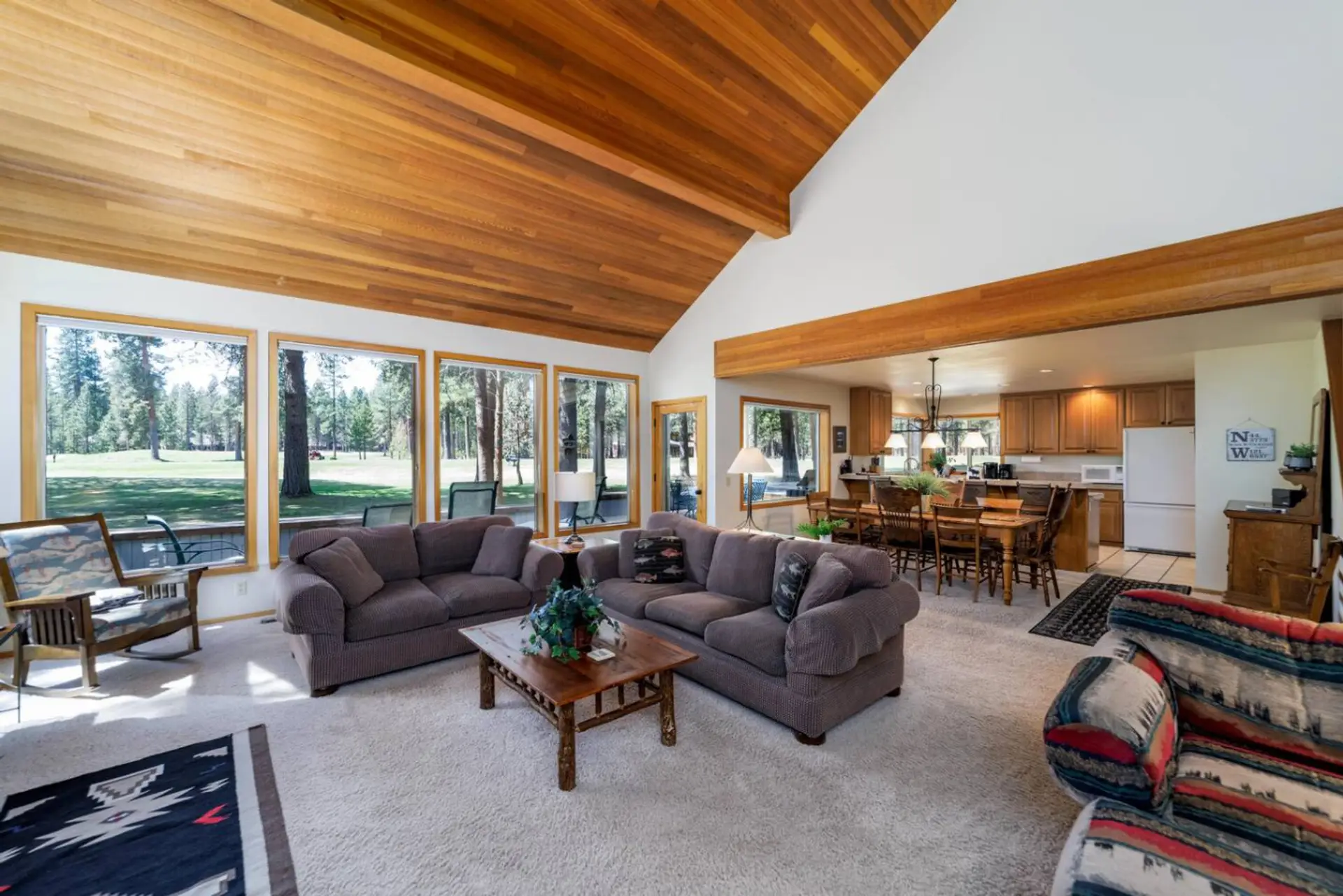 Vaulted ceilings, golf course views, and plenty of space for family and friends to gather.