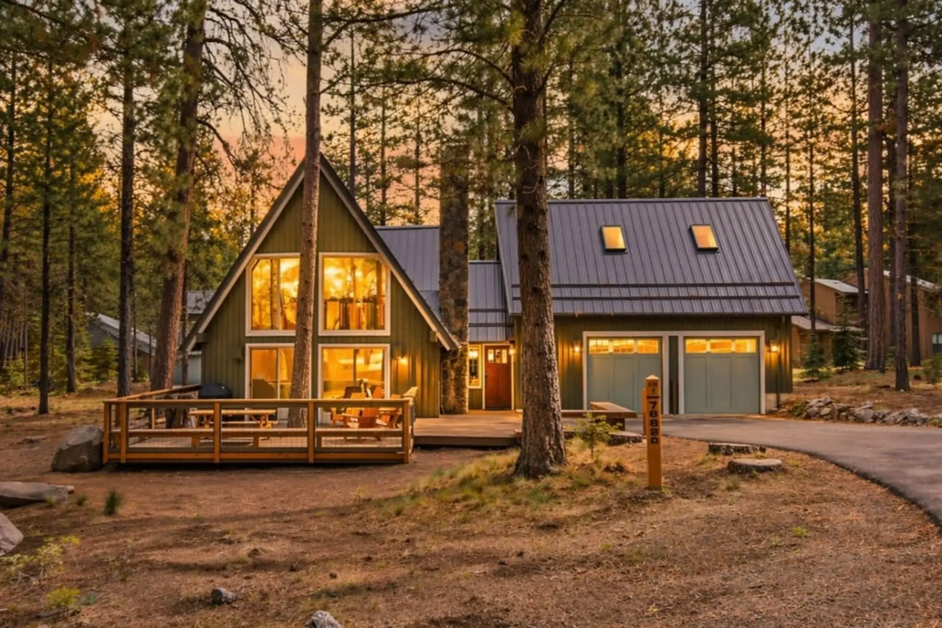 Classic Black Butte Ranch A-frame tucked among the pines.