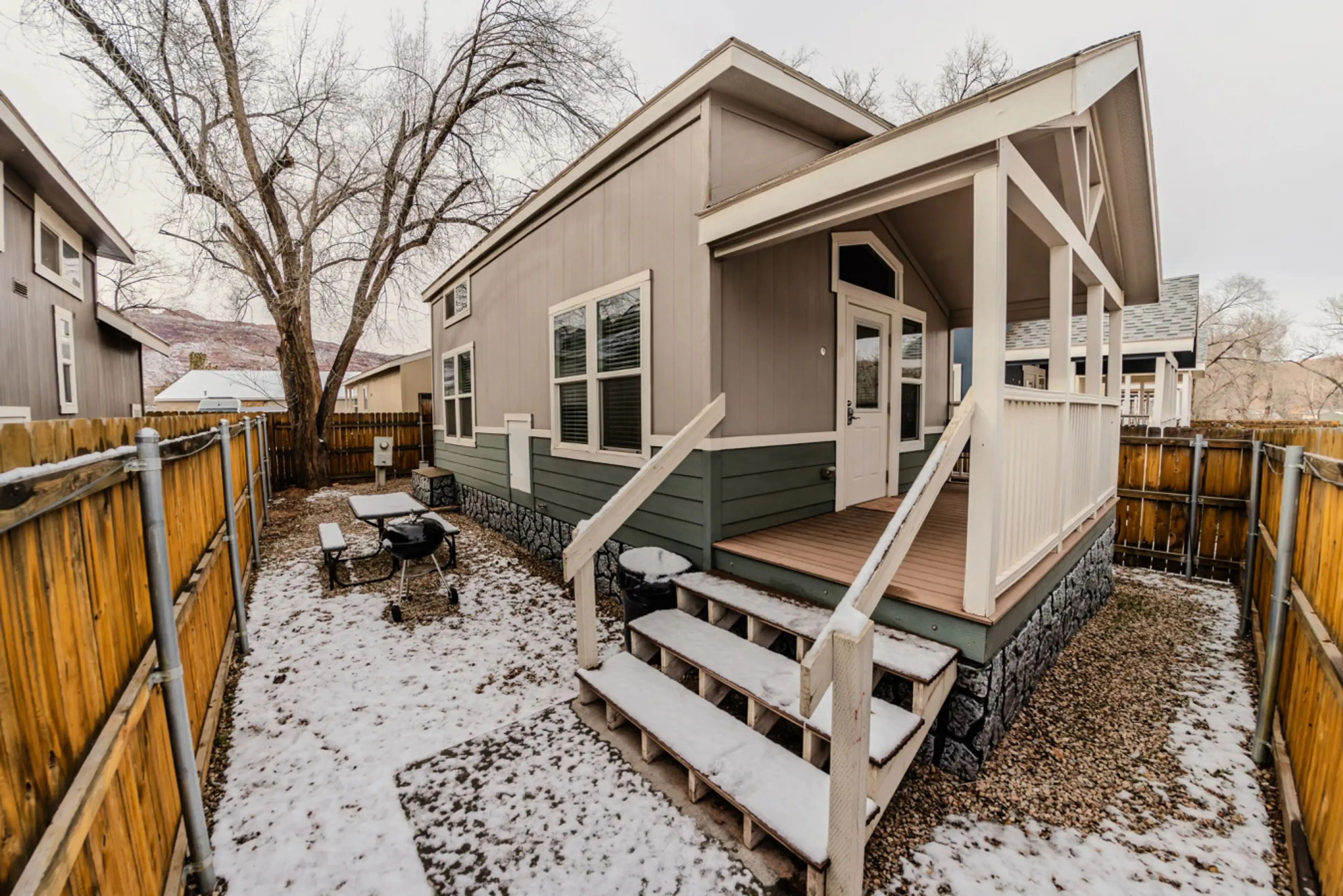 Exterior of Pine Tree Arch Cabin at Edge of the Desert in Moab