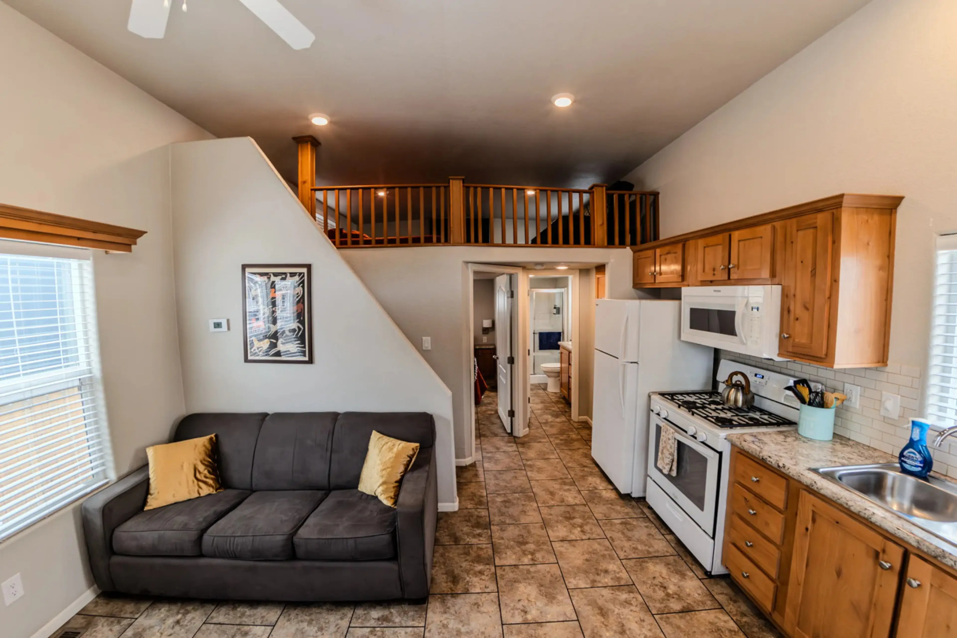 Cozy living space and kitchen