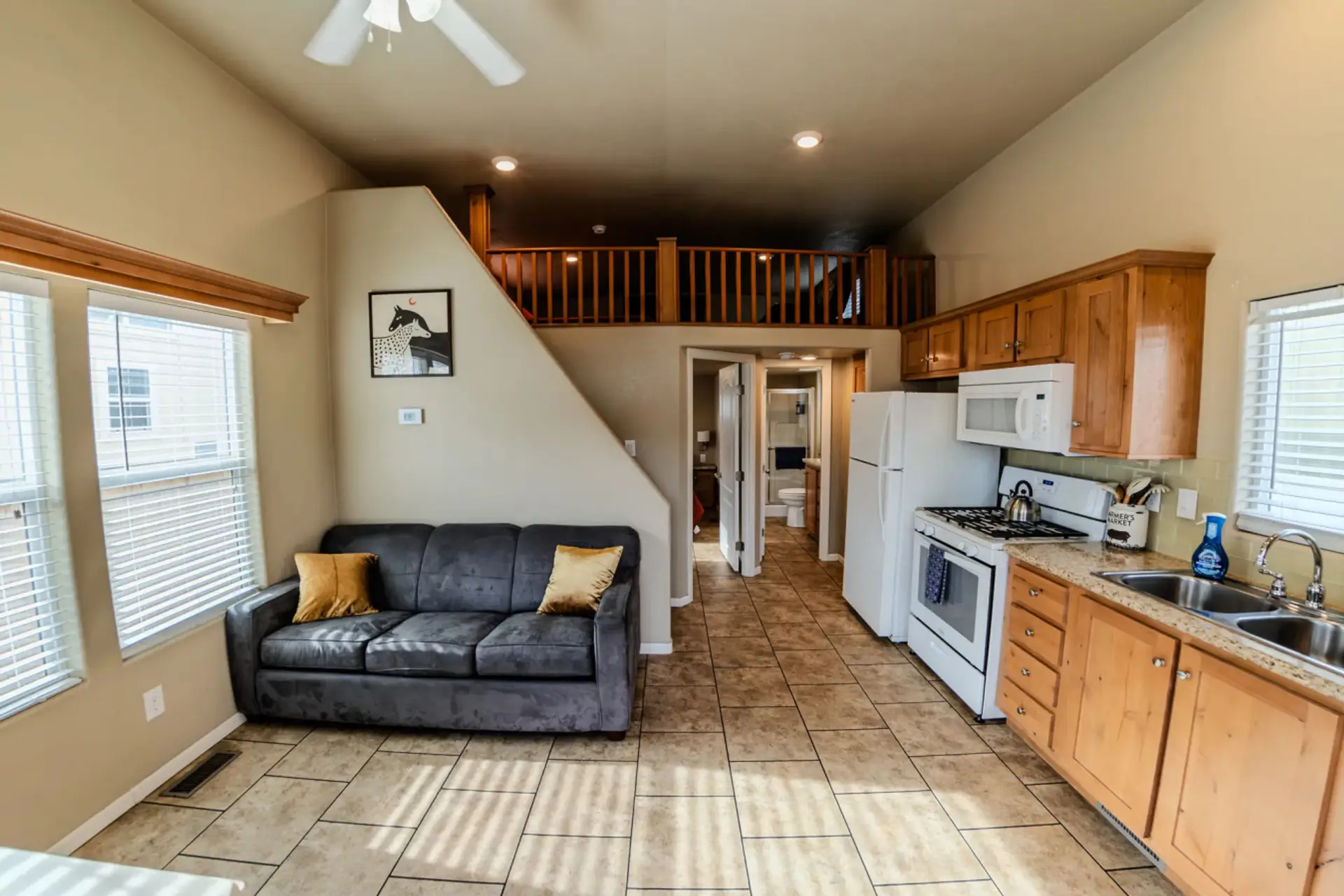 Cozy living space and kitchen