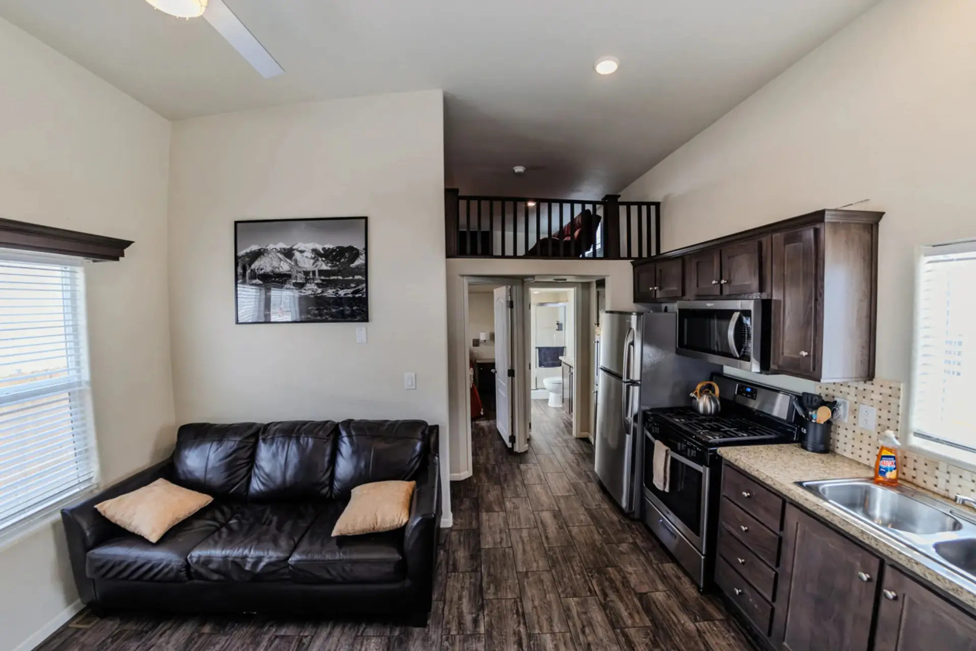 Cozy living space and kitchen