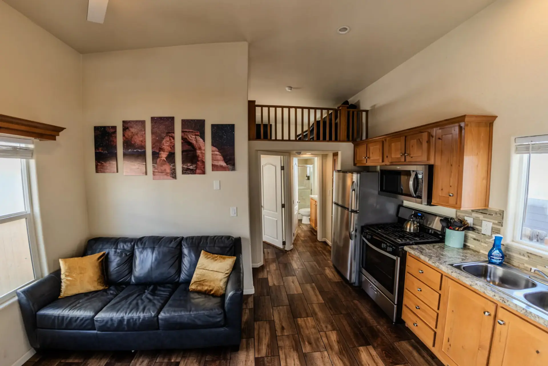 Cozy living space and kitchen