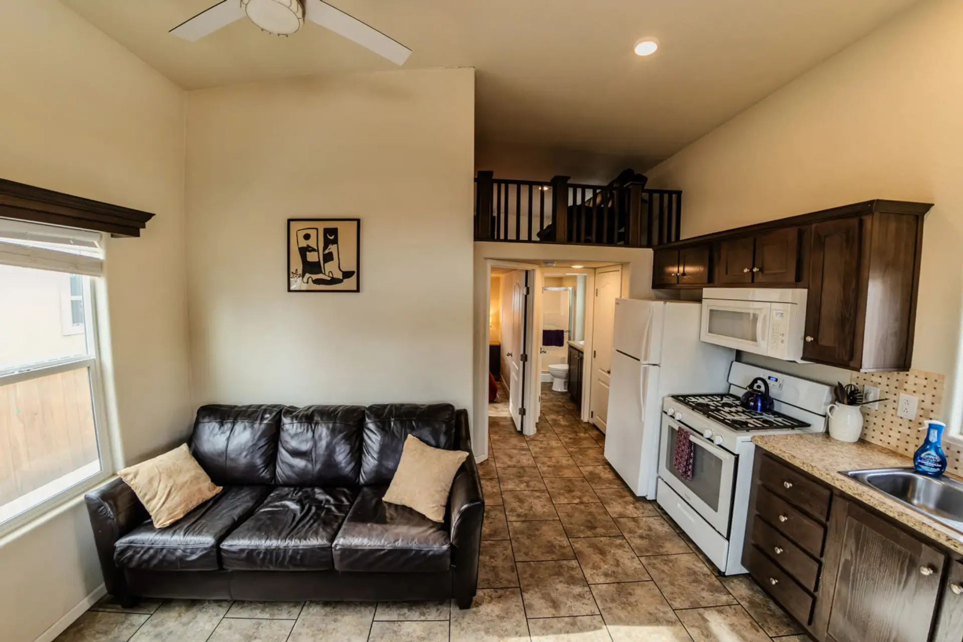 Cozy living space and kitchen