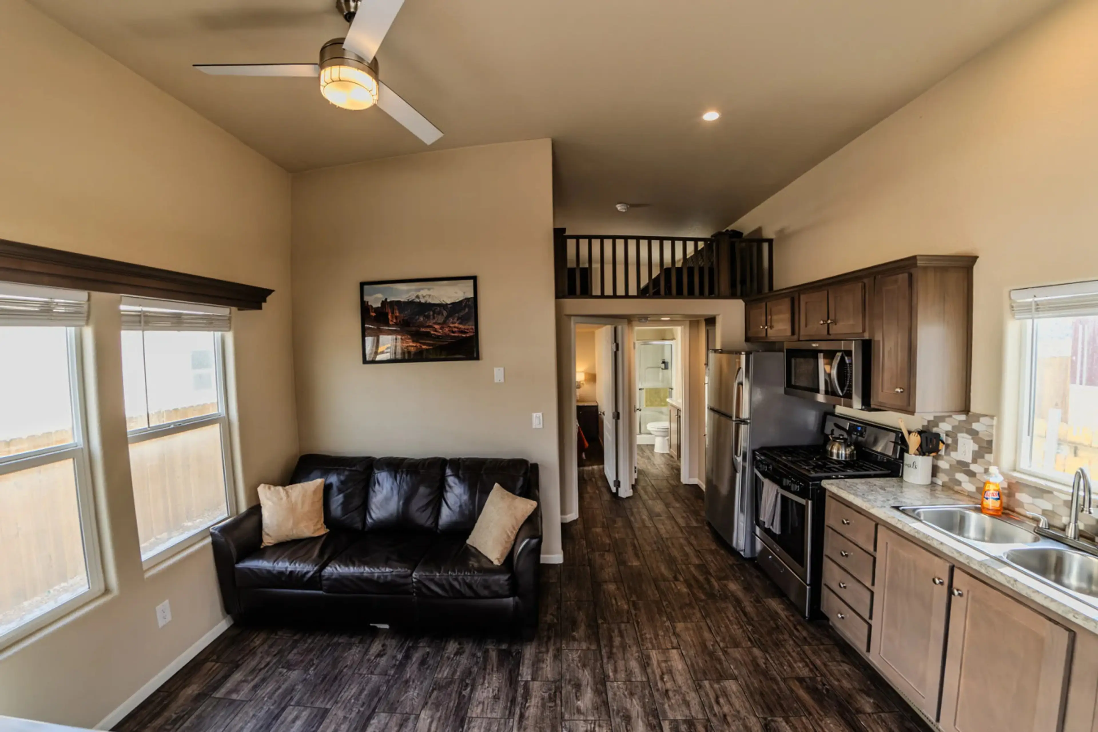 Cozy living space and kitchen