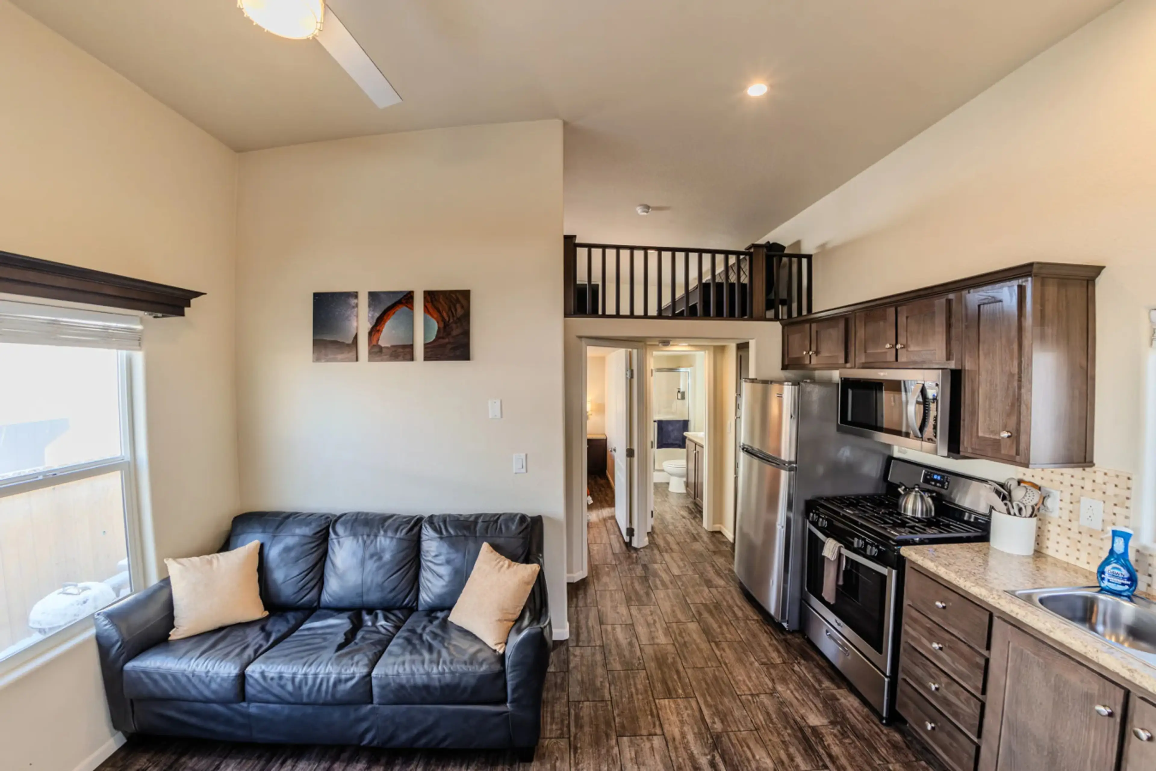 Cozy living space and kitchen