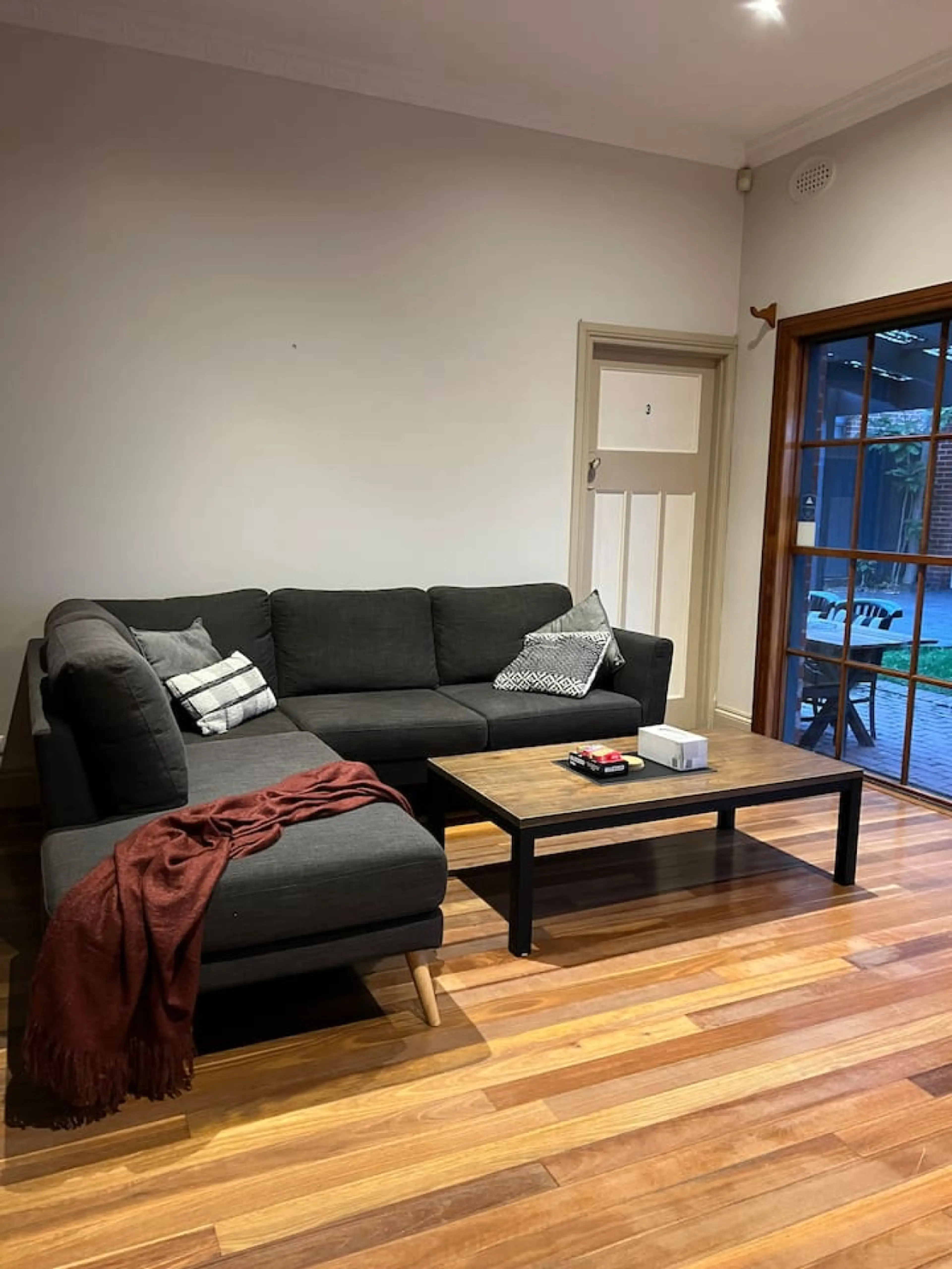 Shared living area. Couches, coffee table and board games!