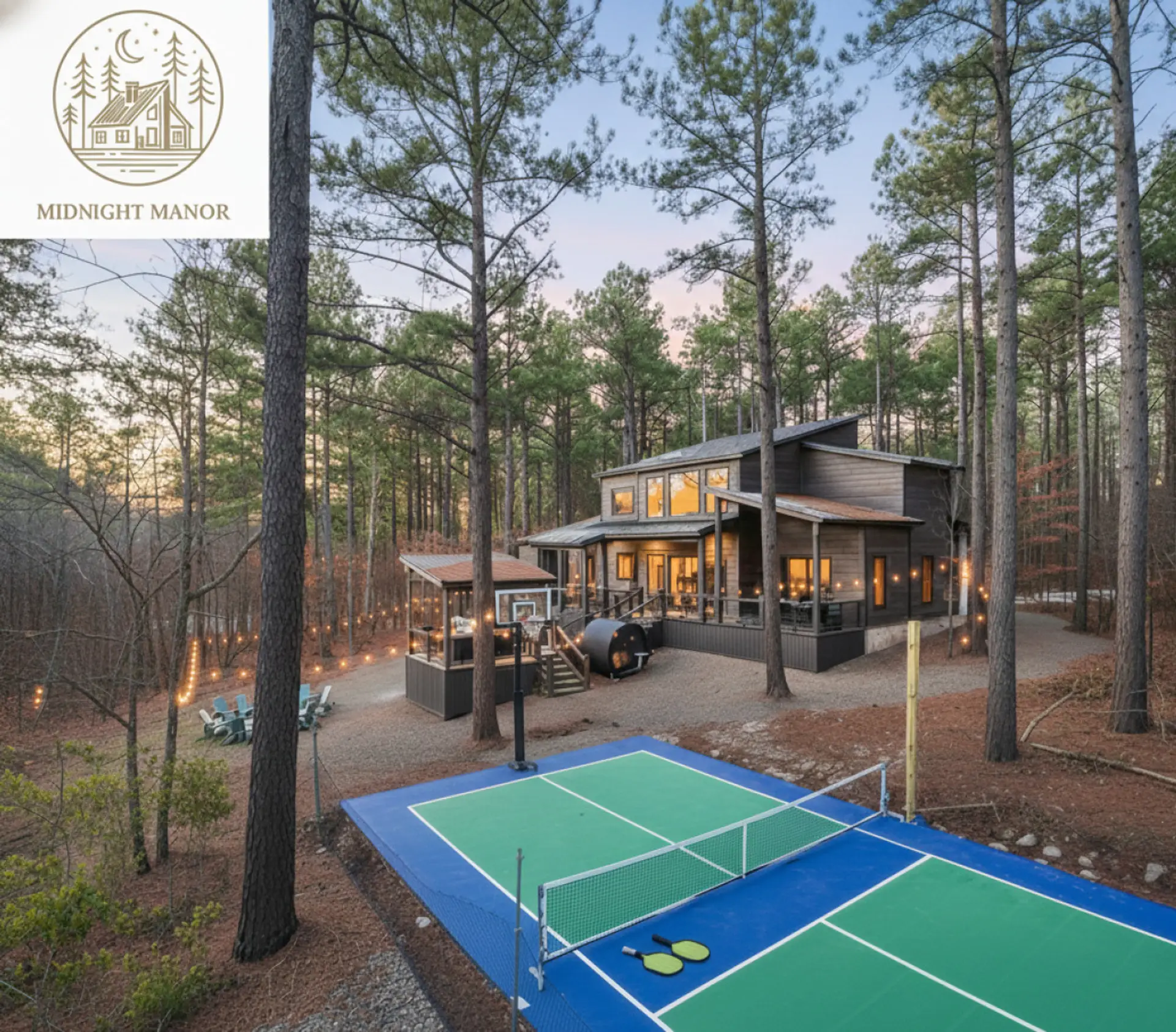 Discover the ultimate luxury retreat at Midnight Manor. Nestled in a private pine forest, this modern architectural gem combines high-end design with world-class amenities.