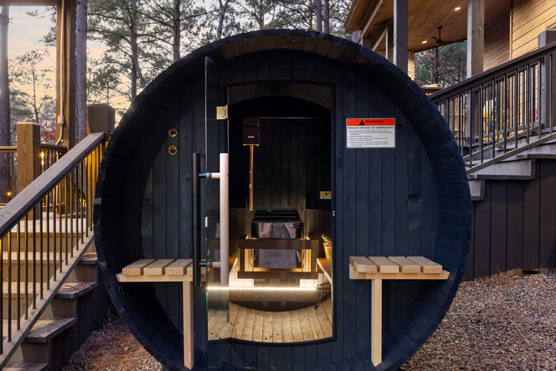 Experience a true wellness retreat with our professional outdoor barrel sauna. Pair a heat session with our nearby cold plunge for a rejuvenating spa experience right in your own backyard.